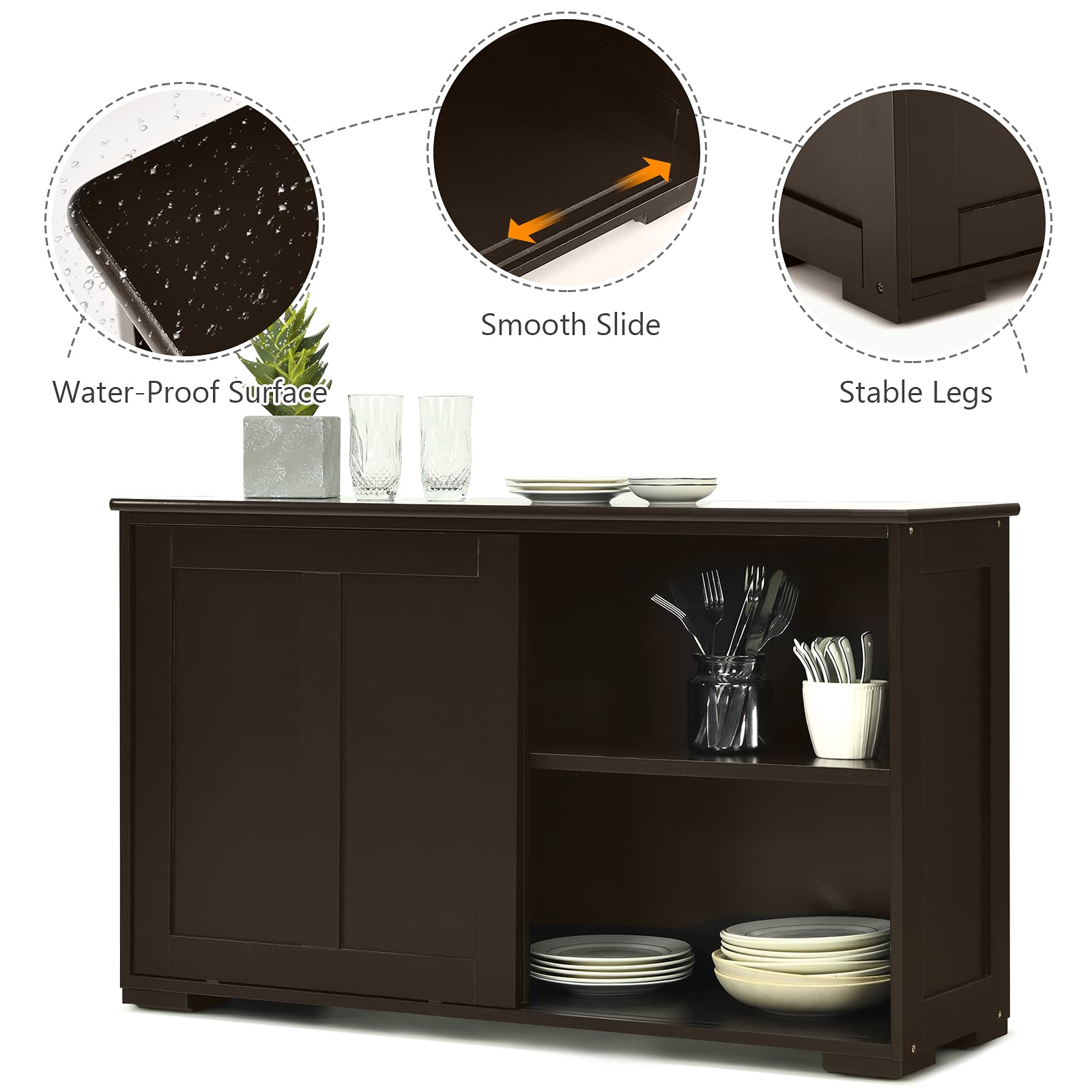 Costzon Wooden Sideboard Buffet Cabinet with Adjustable Shelf & Sliding Barn Door - Kitchen Storage Cabinet, Coffee Bar Console Table for Living Room, Dining Room, Hallway - Perfect for Home Organization & Entertaining Guests