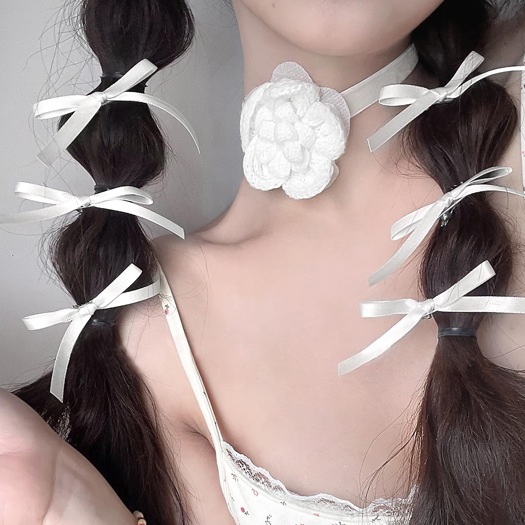 10pcs White Hair Bows Ribbon Clips - Mini Coquette Bow Claw Clips for Women, Girls & Toddlers - Perfect for Thick & Fine Hair - Great for Parties, Weddings & Everyday Styling