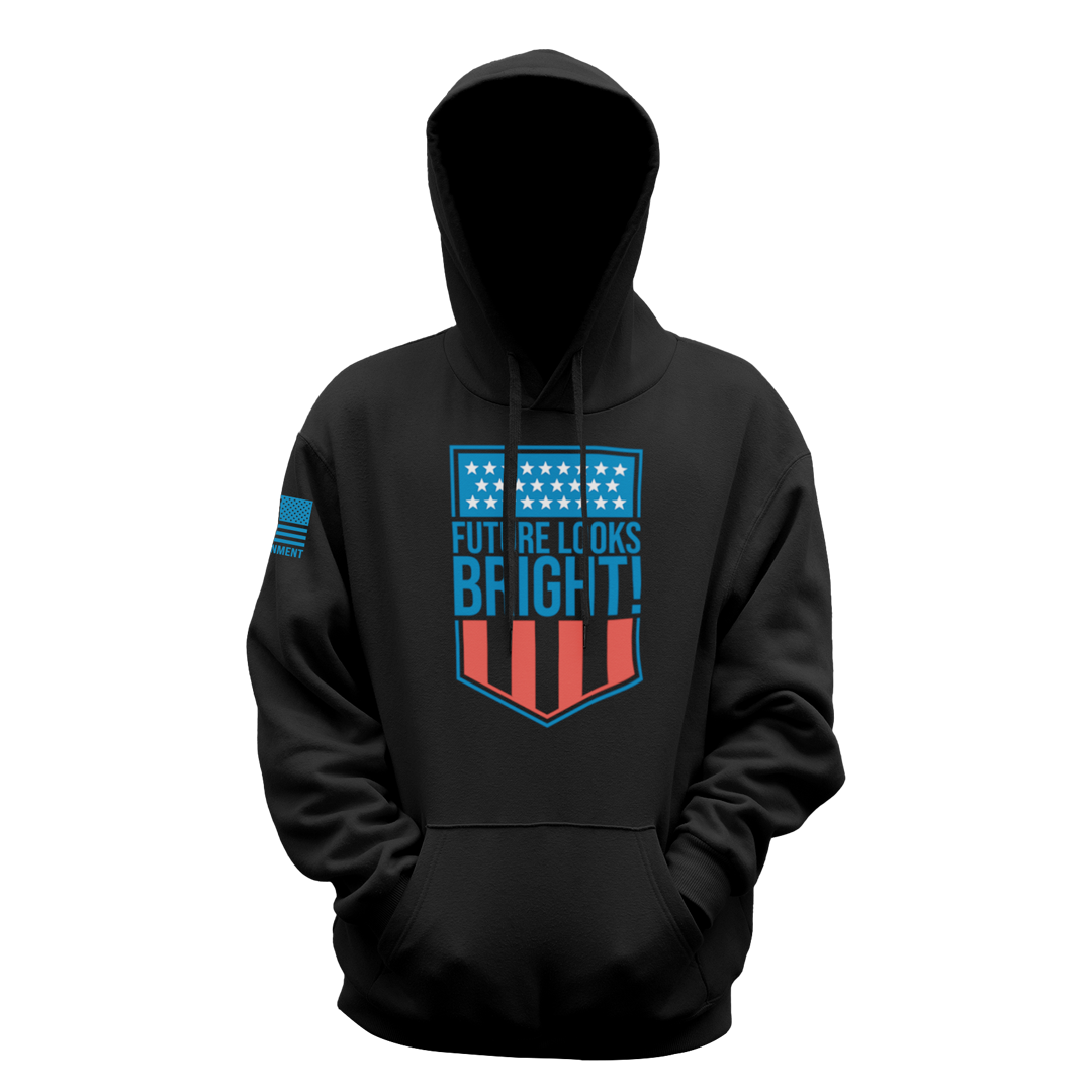Future Looks Bright Black Star Flag Hoodie - Stylish Unisex Pullover for Streetwear & Casual Outfits - Perfect for Everyday Wear, Concerts & Outdoor Activities
