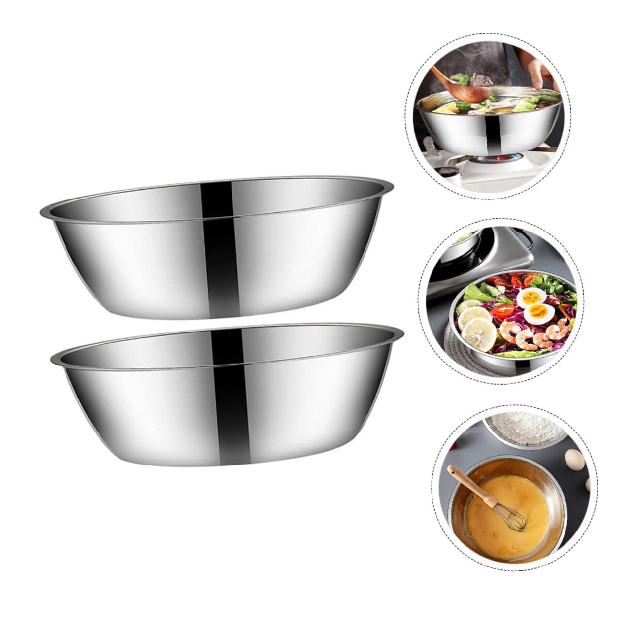 Hemoton 2-Piece Stainless Steel Cooking Pot Set - Multi-Functional Kitchen Pot for Soup, Stew, Food Storage & Fruit Washing - Round Soup Bowl & Vegetable Washing Basin - Perfect for Meal Prep, Camping & Home Cooking