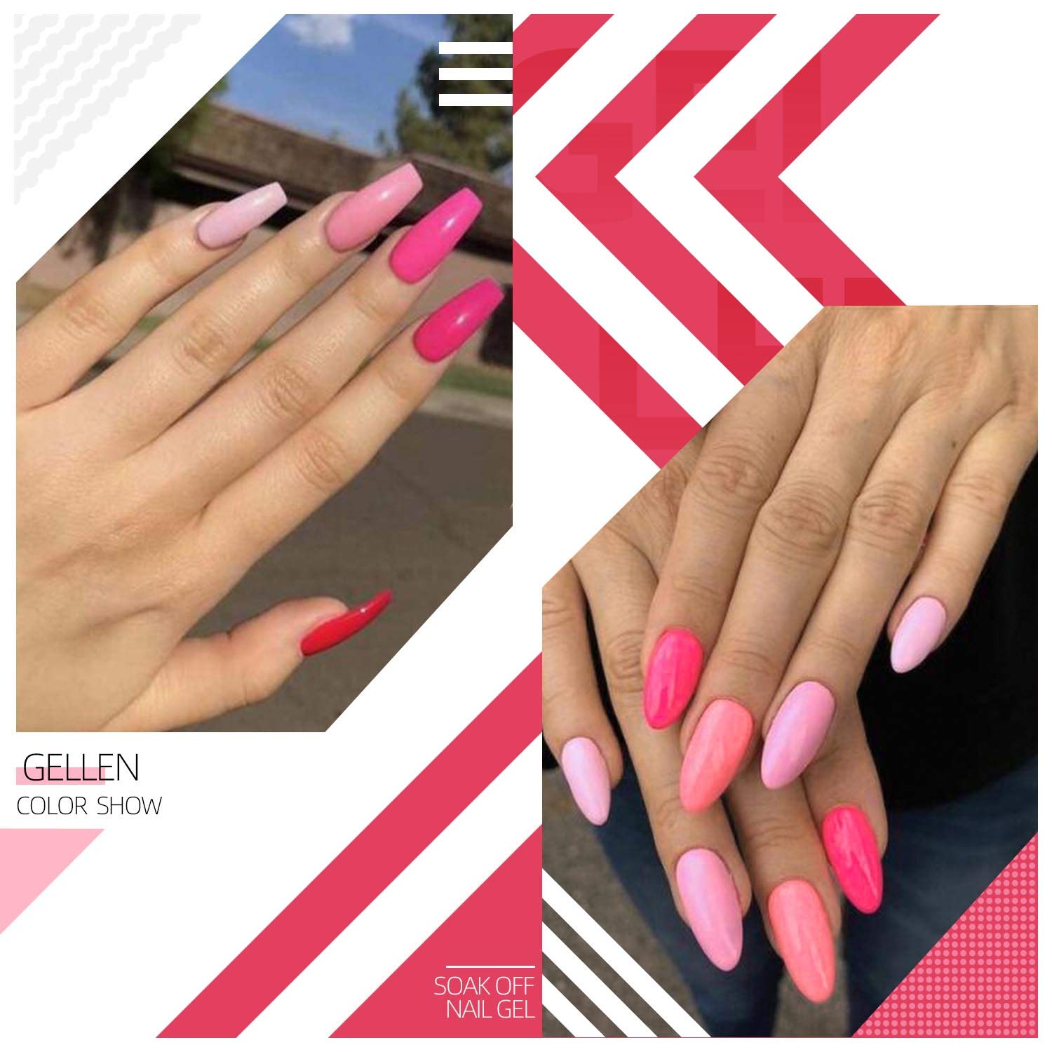 Gellen Red & Pink Gel Nail Polish Set - 6 Vibrant UV/LED Soak Off Gel Colors with Glitter | Hot Pink & Red Tones for Professional Salon-Quality Manicures at Home | Perfect for Parties, Weddings & Special Occasions