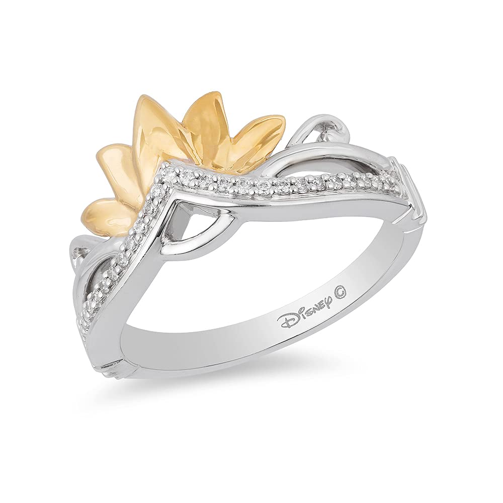 Enchanted Disney Tiana Tiara Ring - Sterling Silver & 10K Yellow Gold with 1/10 Cttw Diamond | Princess Inspired Fine Jewelry | Perfect for Weddings, Prom & Cosplay