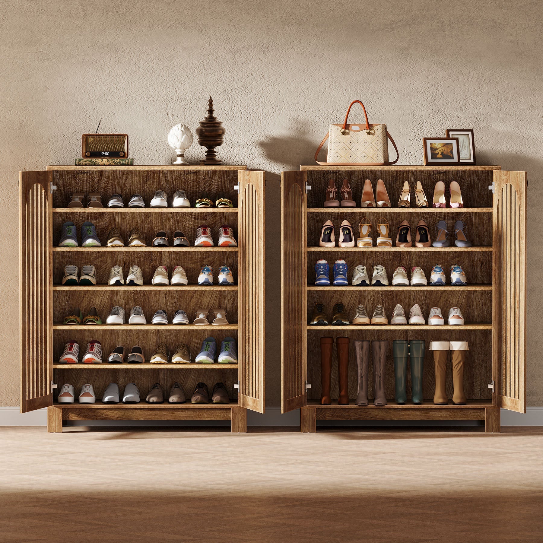 6-Tier Shoe Cabinet Organizer - Space Saving Entryway Shoe Storage Rack with Ventilated Doors for Sneakers, Boots & Sandals - Perfect for Closet, Bedroom & Apartment Organization