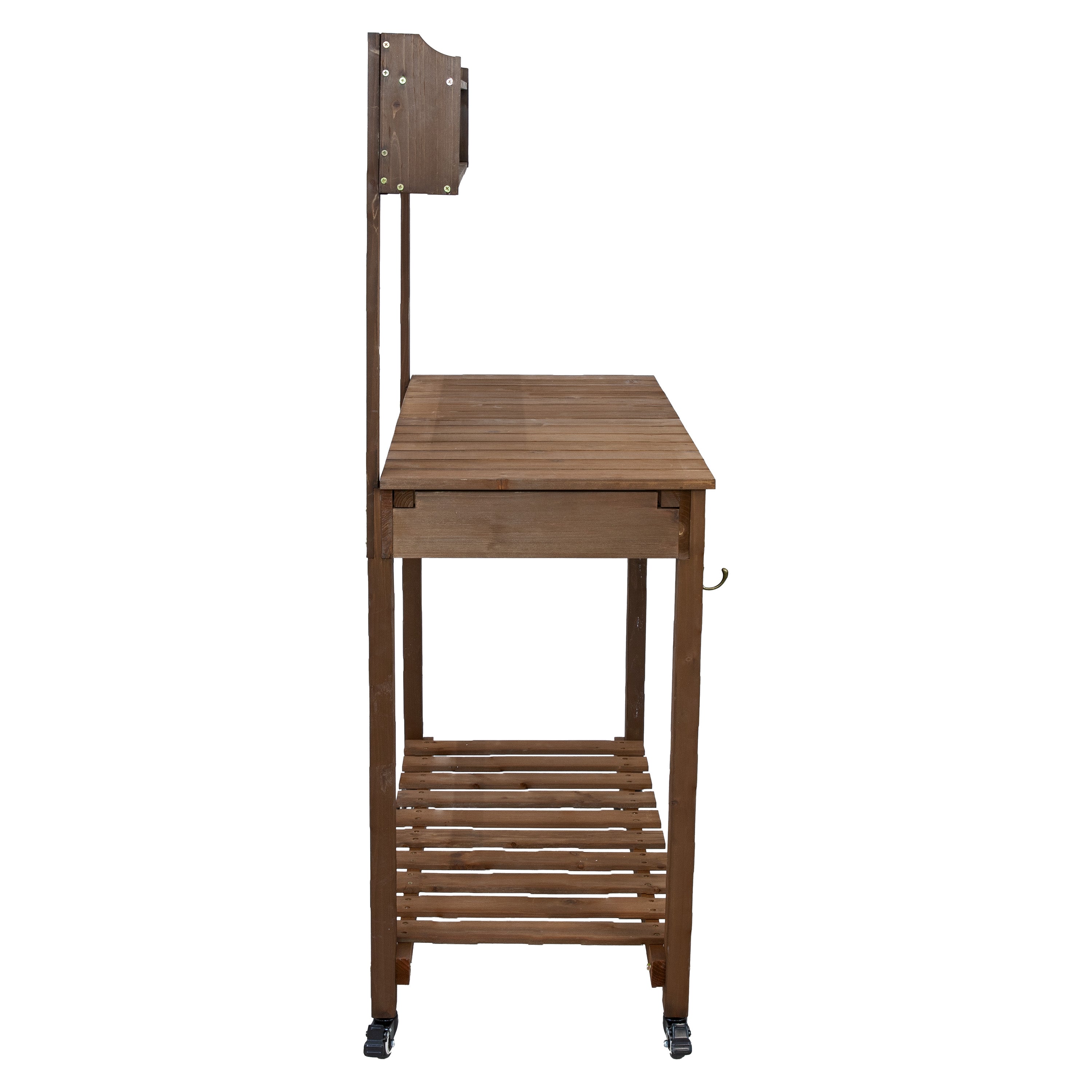 Sunnydaze Fir Wood Wheeled Outdoor Potting Bench with Sink - Brown | Heavy-Duty Garden Workstation for Planting, Potting & Organizing Tools | Perfect for Backyard, Greenhouse & Gardening Enthusiasts