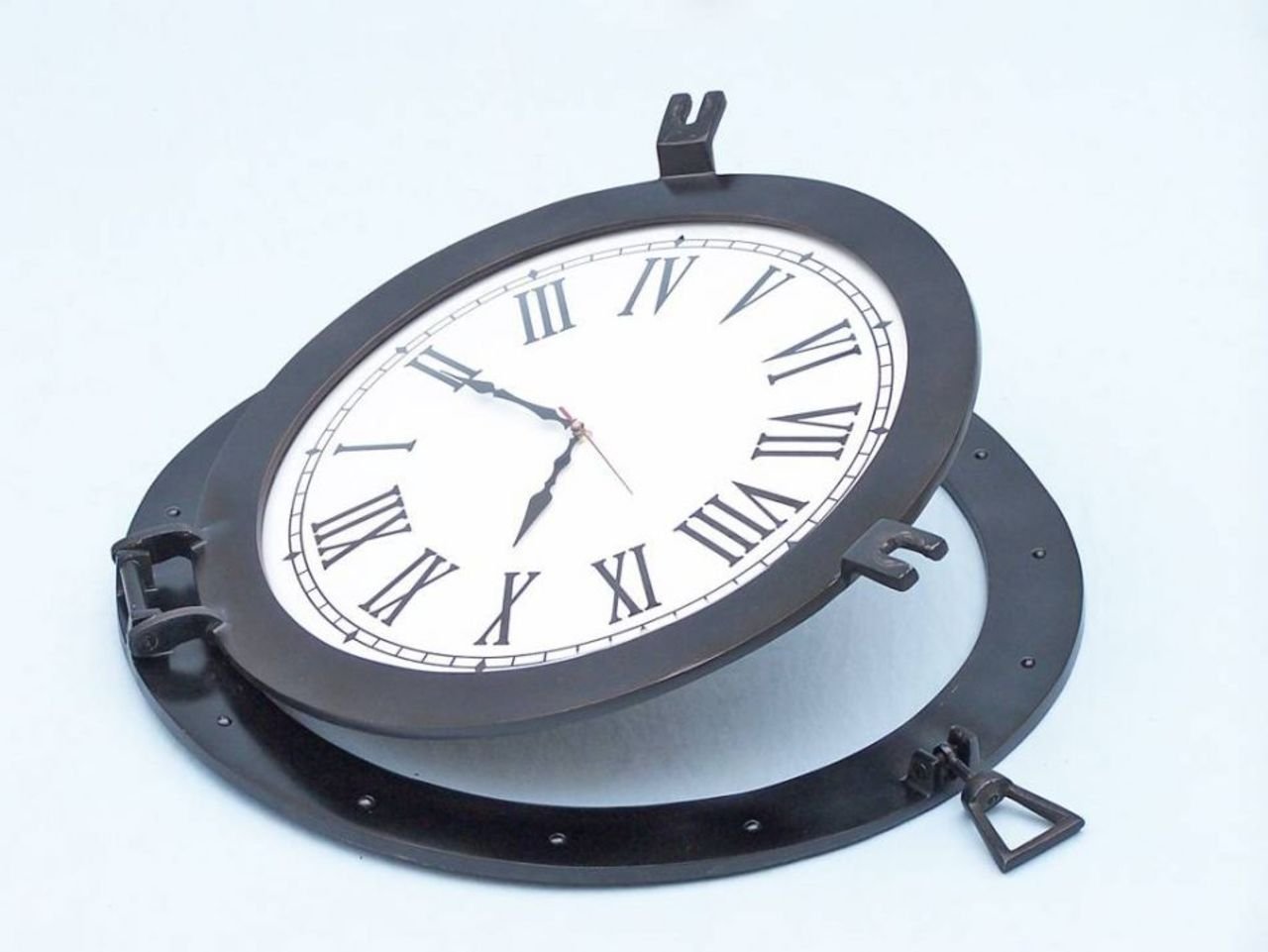 Hampton Nautical Oil Rubbed Bronze Deluxe Porthole Clock - 24 Inch Nautical Wall Clock for Home, Office & Boat Decor - Perfect for Coastal, Beach House & Marine Theme Interiors