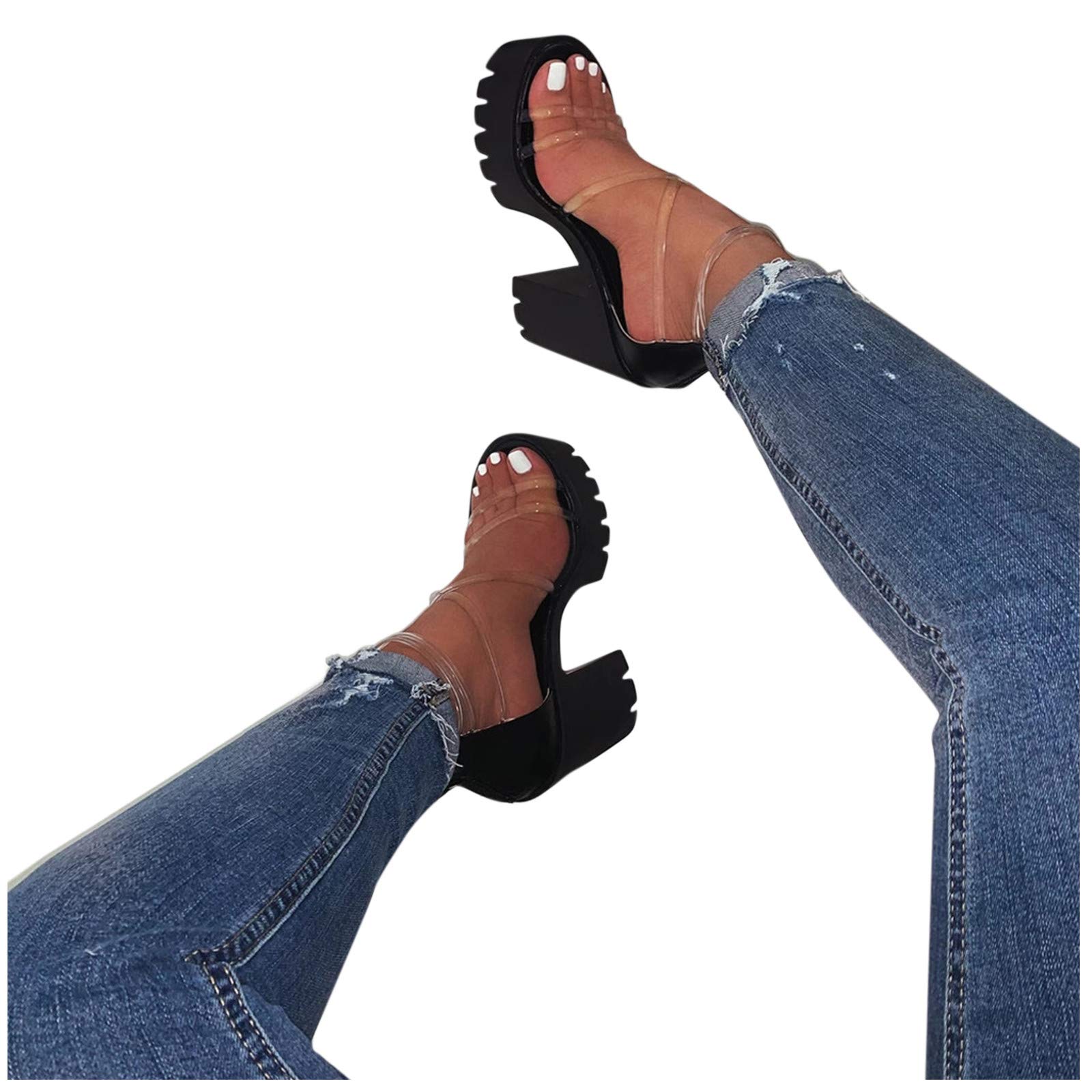 **Shakumy Women's Chunky Heel Waterproof Platform Sandals - Open Toe Casual Summer Shoes with Zipper, Black | Perfect for Beach, Pool, and Outdoor Activities**