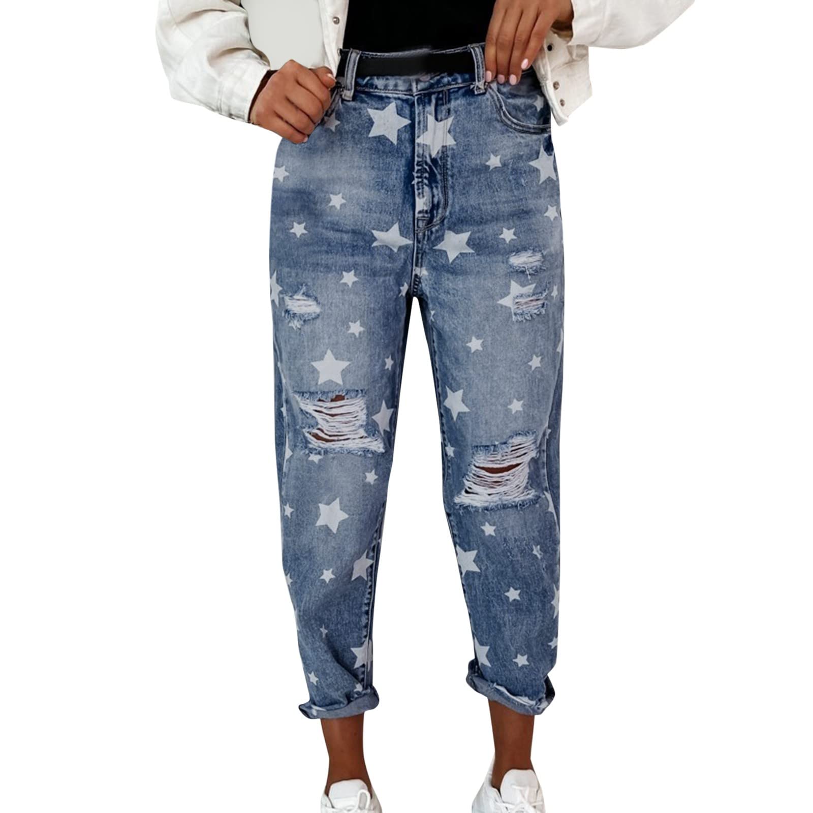 SA Star Women's Distressed Relaxed Fit Jeans - Plus Size Casual Denim Pants for Everyday Wear | Comfortable & Stylish for Work, Outings & Weekend Adventures