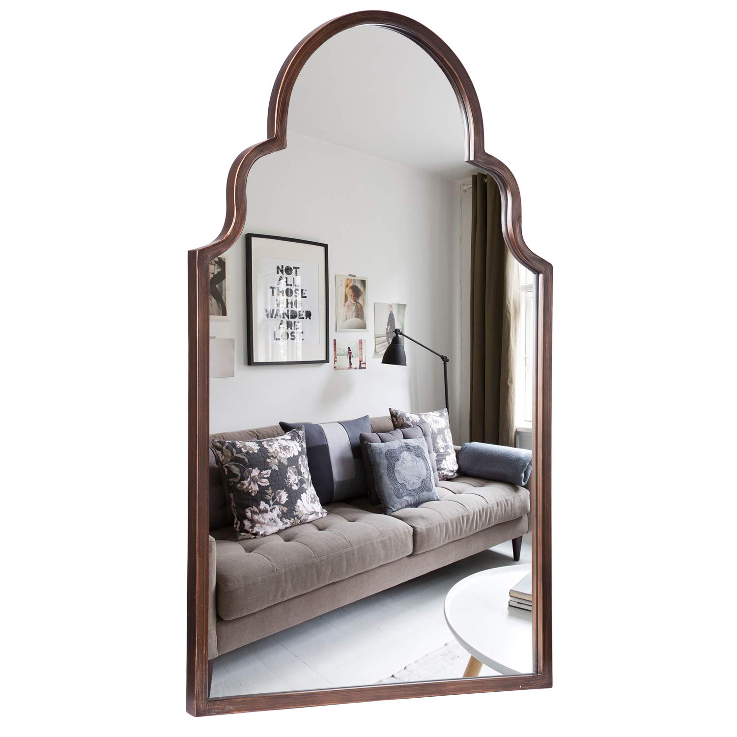 VVK Vintage Bronze Wall Mirror with Decorative Metal Frame - 39 Inch Accent Mirror for Home Decor | Perfect for Kitchen, Bedroom, Stairway, Entryway & Living Room | Elegant Wall Mounted Mirror for Vanity, Dressing Area & Interior Design
