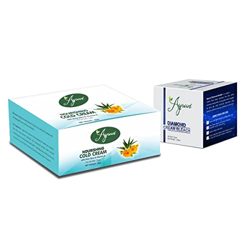 Aysun Nourishing Cold Cream & Diamond Cream Bleach (35g) Combo Pack of 2 - Brightening & Moisturizing Face Cream for Glowing Skin | Perfect for Daily Skincare & Night Routine