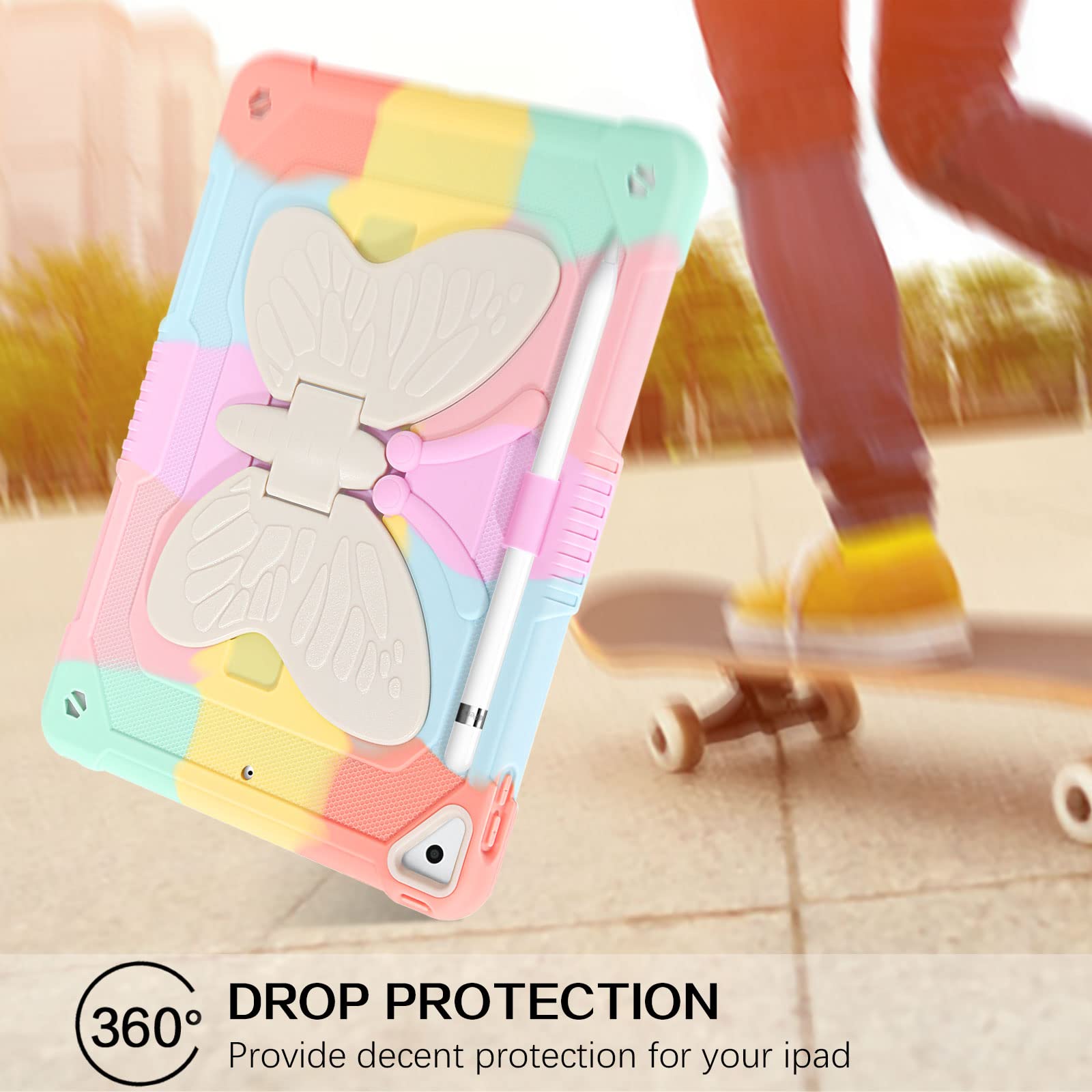 VENINGO iPad Air 2 & iPad 9.7 (5th/6th Gen) & iPad Pro 9.7 Case - Shockproof 2-in-1 Protective Cover with Stand & Pen Holder for Women - Colorful Pink | Perfect for Work, School & Travel