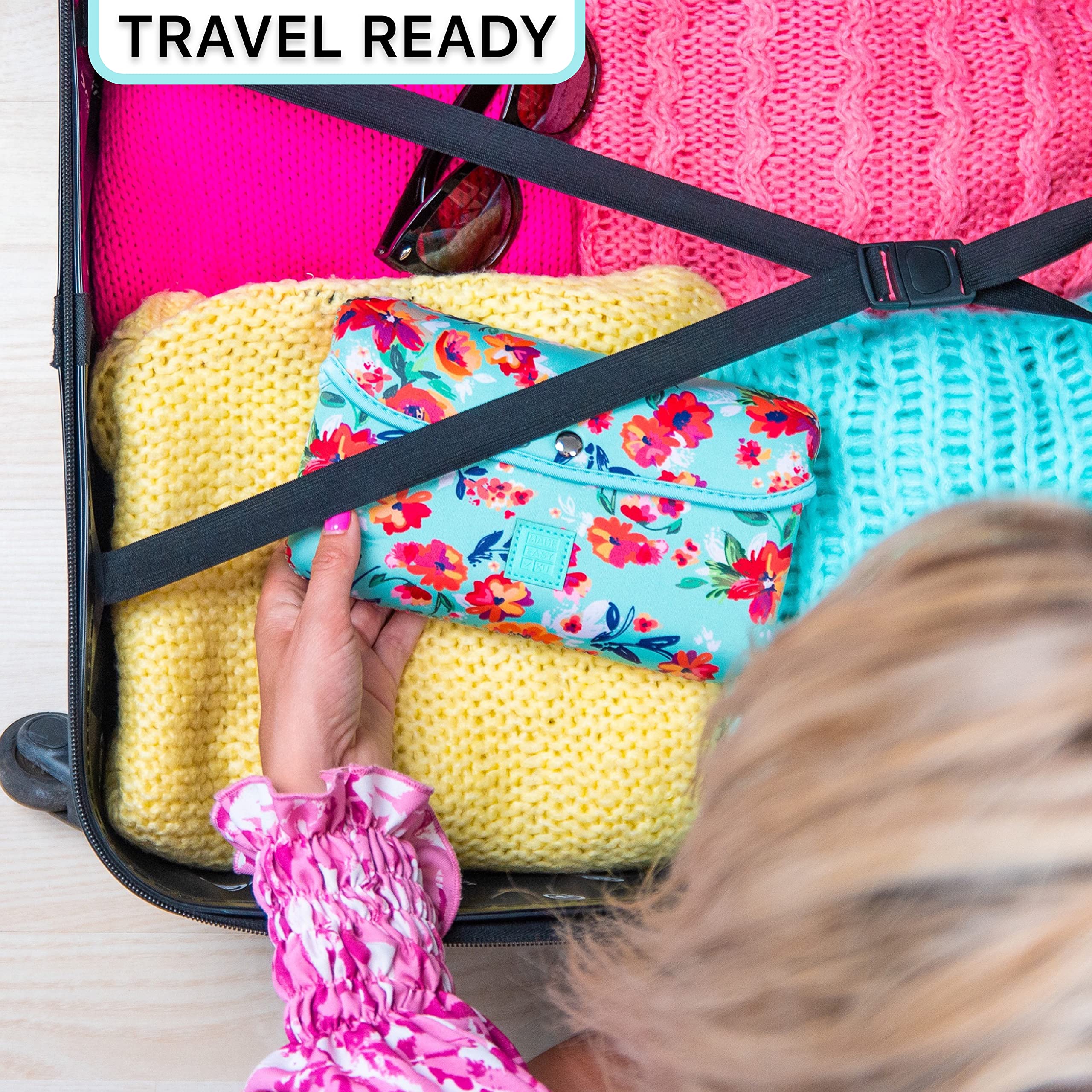7-Day Large Pill Organizer with 28 Compartments - Neoprene Travel Case for Daily Medicine & Vitamin Storage (Morning, Noon, Evening, Bedtime) - Perfect for Weekly Medication Management & Travel - Teal Floral Design
