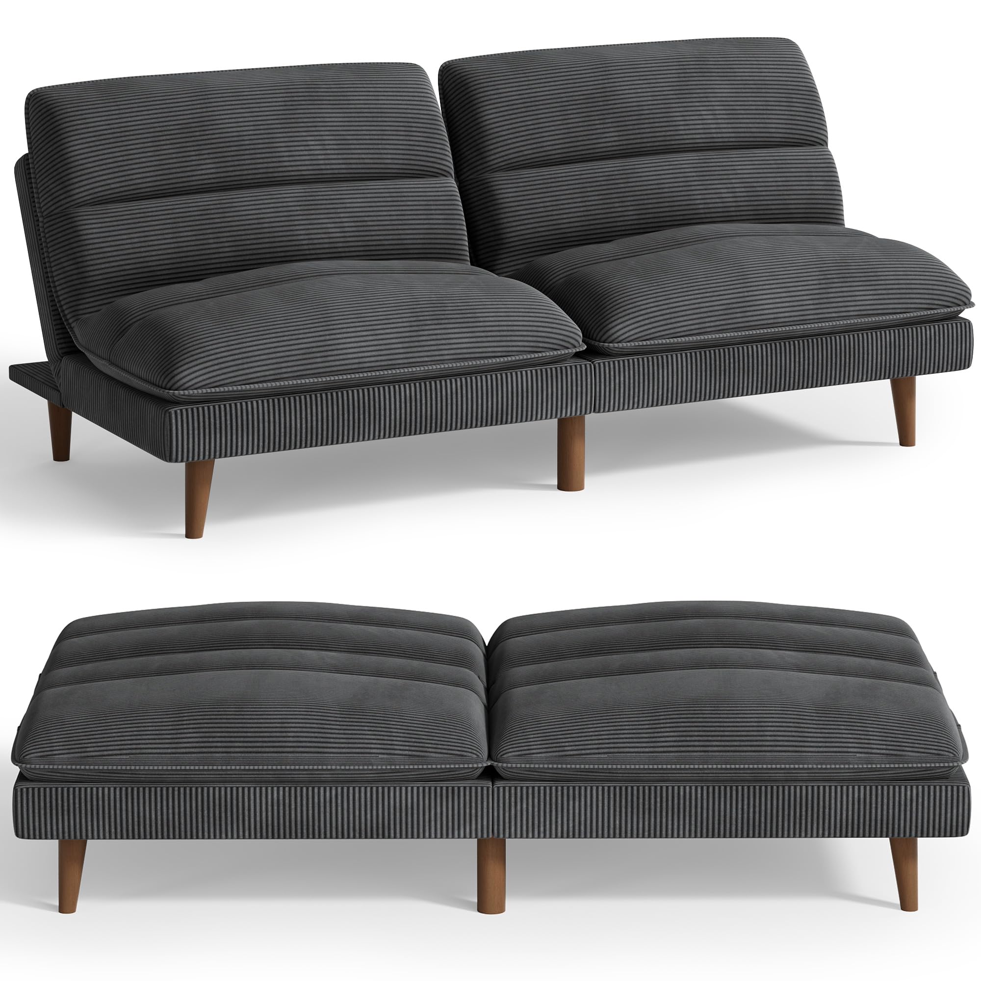 YESHOMY Adjustable Backrest Corduroy Futon Sofa Bed - Convertible Loveseat Sleeper for Small Spaces, Modern Living Room Furniture Set in Dark Gray | Perfect for Apartments, Dorms, Guest Rooms & Home Offices