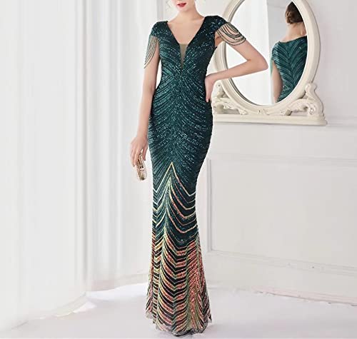 Mordarli Women's V-Neck Sequin Prom Dress Long Formal Evening Gown with Crystal Beading - Perfect for Homecoming, Pageants, and Black Tie Events