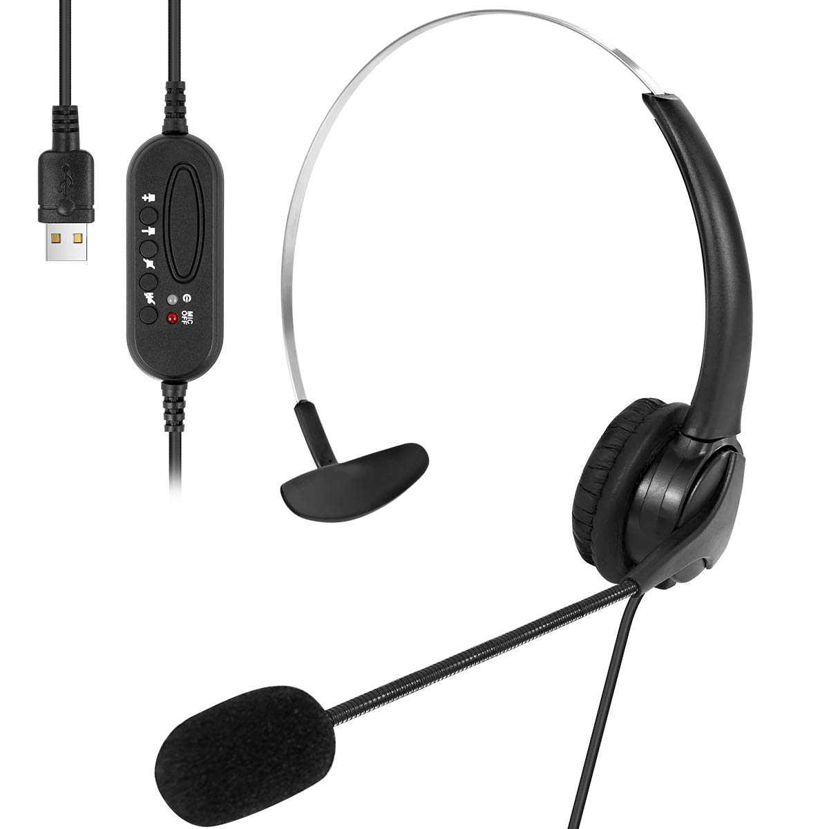 Yunnyp USB On-Ear Headphones with Noise-Canceling Microphone - Wired Headset for Laptop, Desktop, Corded Telephone - Perfect for Home Office, Online Meetings & Gaming