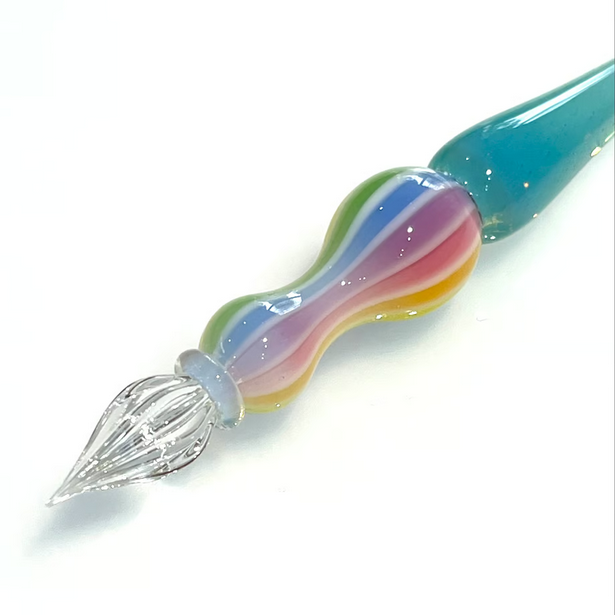 Japanese Glass Dip Pen - Rainbow & Marin Blue Colors - Unique Writing Gift for Calligraphy, Journaling, and Lettering - Perfect for Writers, Artists & Stationery Lovers