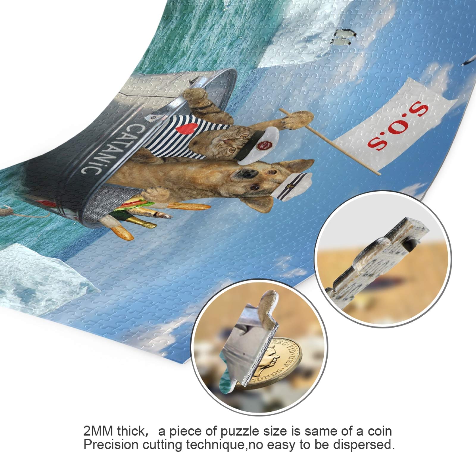 500-Piece Funny Cat & Dog Jigsaw Puzzle - Drifting Shipwreck Image - DIY Wall Art for Adults & Teens - Stress Relief & Brain Teaser Game - Perfect for Family Game Night & Home Decor