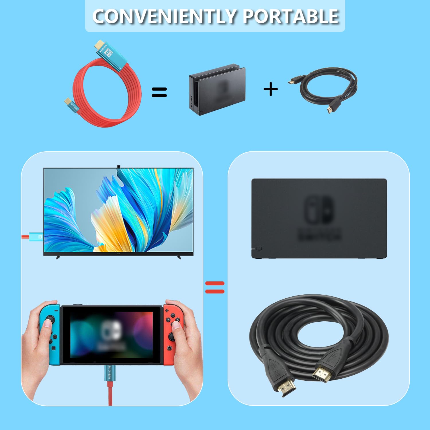 Nintendo Switch & OLED Dock - USB C to HDMI Adapter with 4K Charger Cable (2M/6.6FT) - Portable Docking Station for Laptop, iPhone 15, Samsung, Steam Deck - Perfect for Gaming, Travel & Home Entertainment