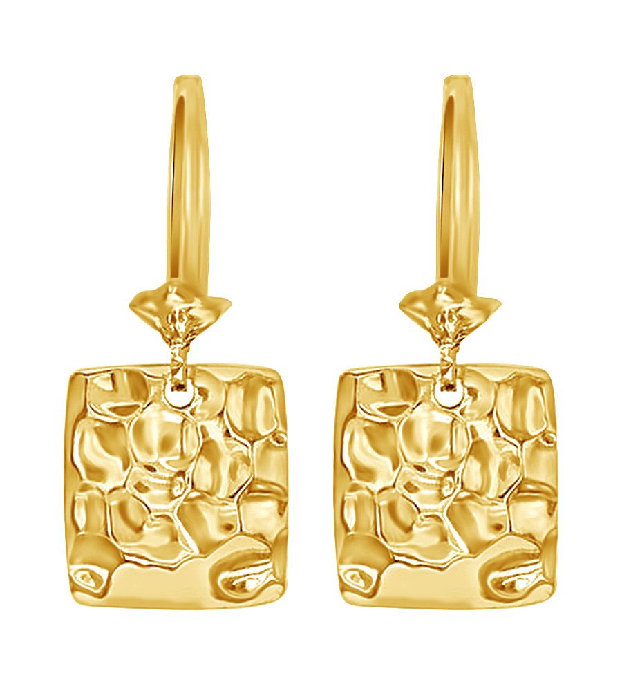 14K Gold Over Sterling Silver Hammer Texture Square Dangle Earrings - Elegant & Trendy Jewelry for Women, Perfect for Parties, Weddings & Everyday Wear