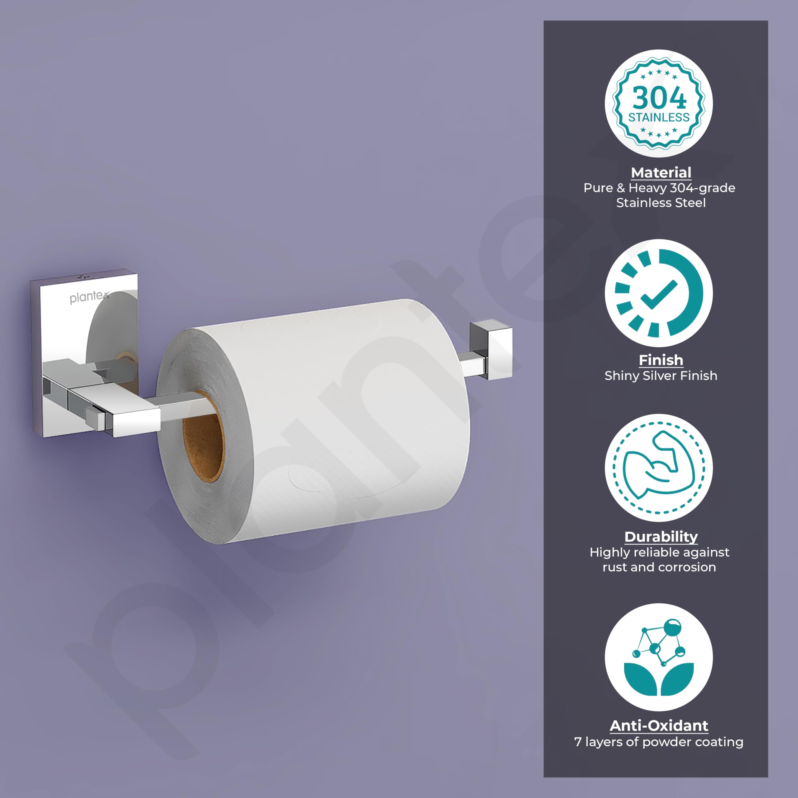 Plantex 304 Stainless Steel Toilet Paper Holder - Chrome Finish Bathroom Tissue Roll Dispenser for Modern Home & Commercial Restrooms - Durable & Rustproof Bath Accessory