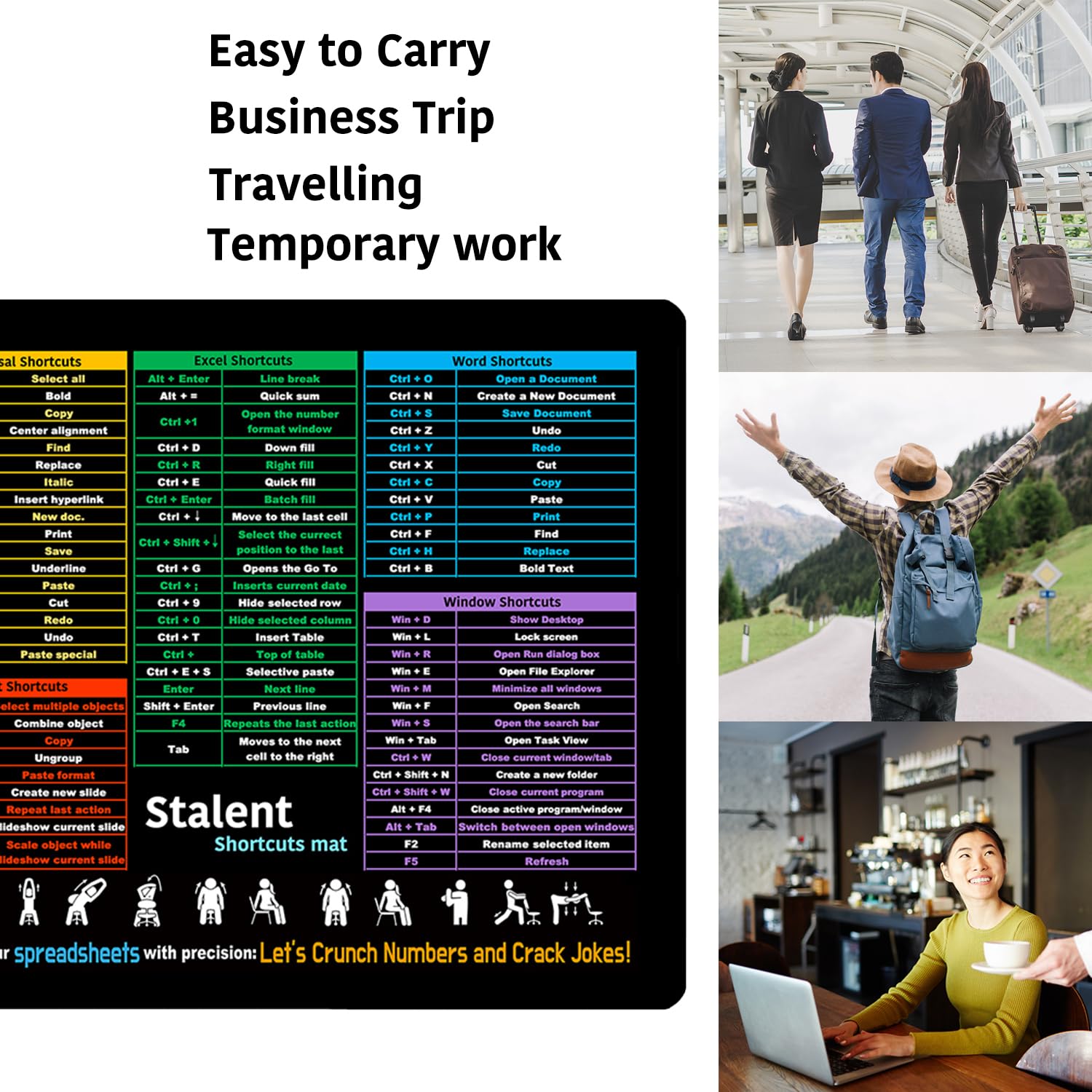 Computer Shortcut Mouse Pad with Excel Word PPT Cheat Sheet - Non-Slip Keyboard Mat & Desk Decor - Perfect Office Gift for Employees (11.8x9.8 Inches) - Ideal for Home Office, Workstations & Productivity Setups