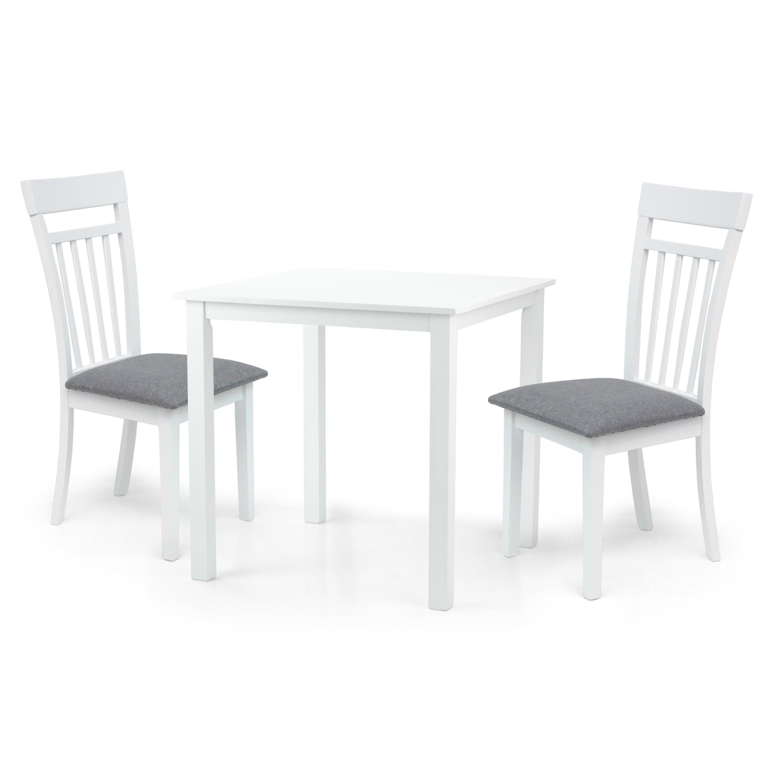 **3-Piece White Solid Wood Dining Set - Square Table & 2 Side Chairs - Classic Kitchen Furniture for Small Spaces & Breakfast Nooks**
