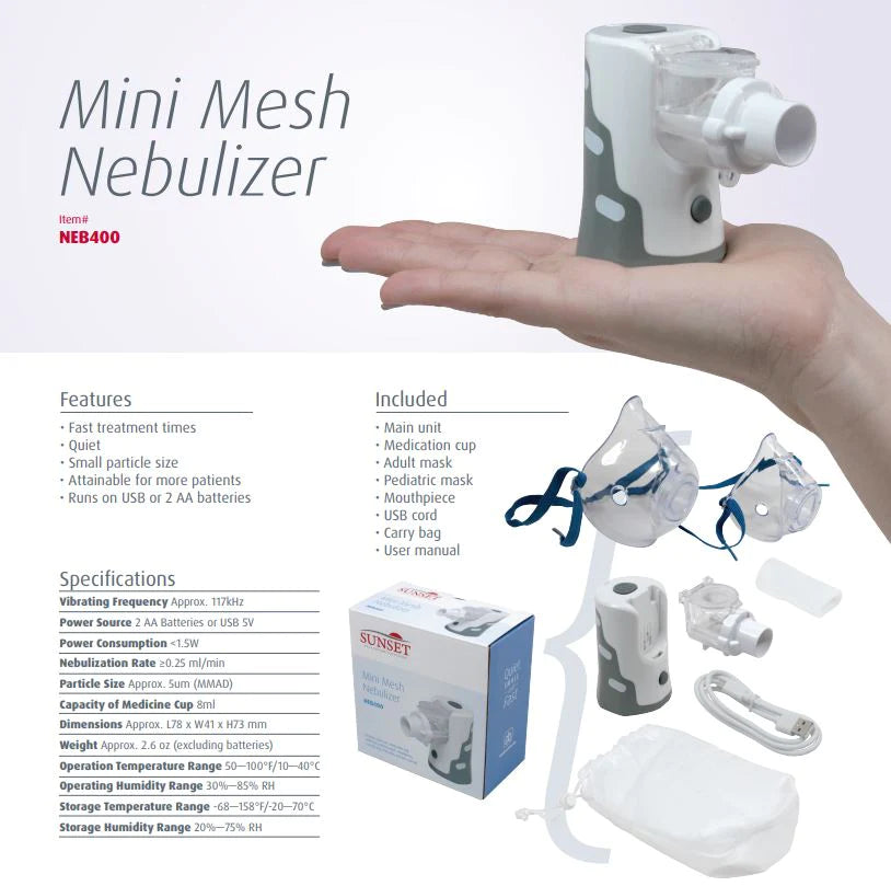 Portable Mini Mesh Nebulizer for Adults & Kids - Rechargeable & AA Battery Powered - Perfect for Travel, Home & Asthma Relief