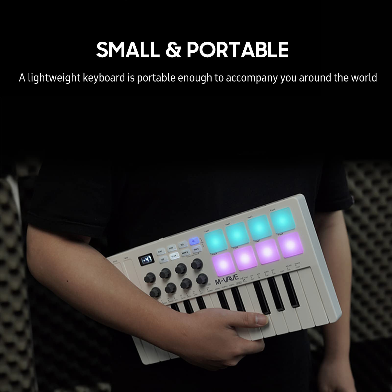 25-Key MIDI Controller Keyboard - Portable USB MIDI Keyboard with Velocity Sensitive Keys, 8 RGB Backlit Pads & 8 Knobs for Music Production, DJing & Home Studio Recording