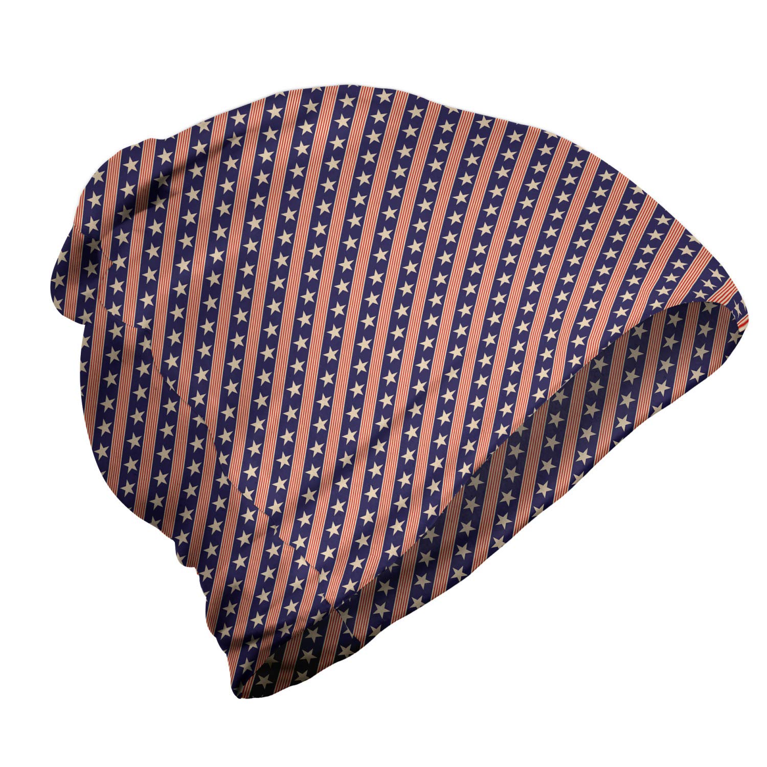Ambesonne Unisex Beanie Hat - Patriotic Star Design for Men & Women - Warm Winter Knit Cap for Hiking, Camping & Outdoor Activities