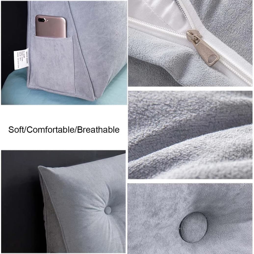 Triangular Reading Pillow for Bed - Large Wedge Bolster Cushion with Removable Cover | Backrest Headboard Support (47 Inch, Champagne Camel) - Perfect for Reading, Watching TV & Relaxing in Bed