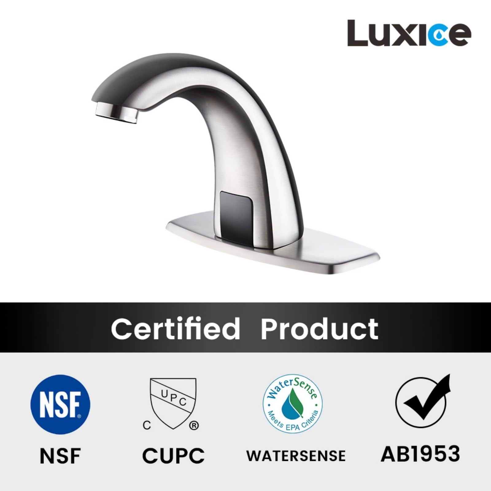 Automatic Touchless Bathroom Sink Faucet with Motion Sensor - Battery Operated Brushed Nickel Faucet for Home, Commercial & Public Restrooms - Hygienic Hands-Free Water Saving Solution