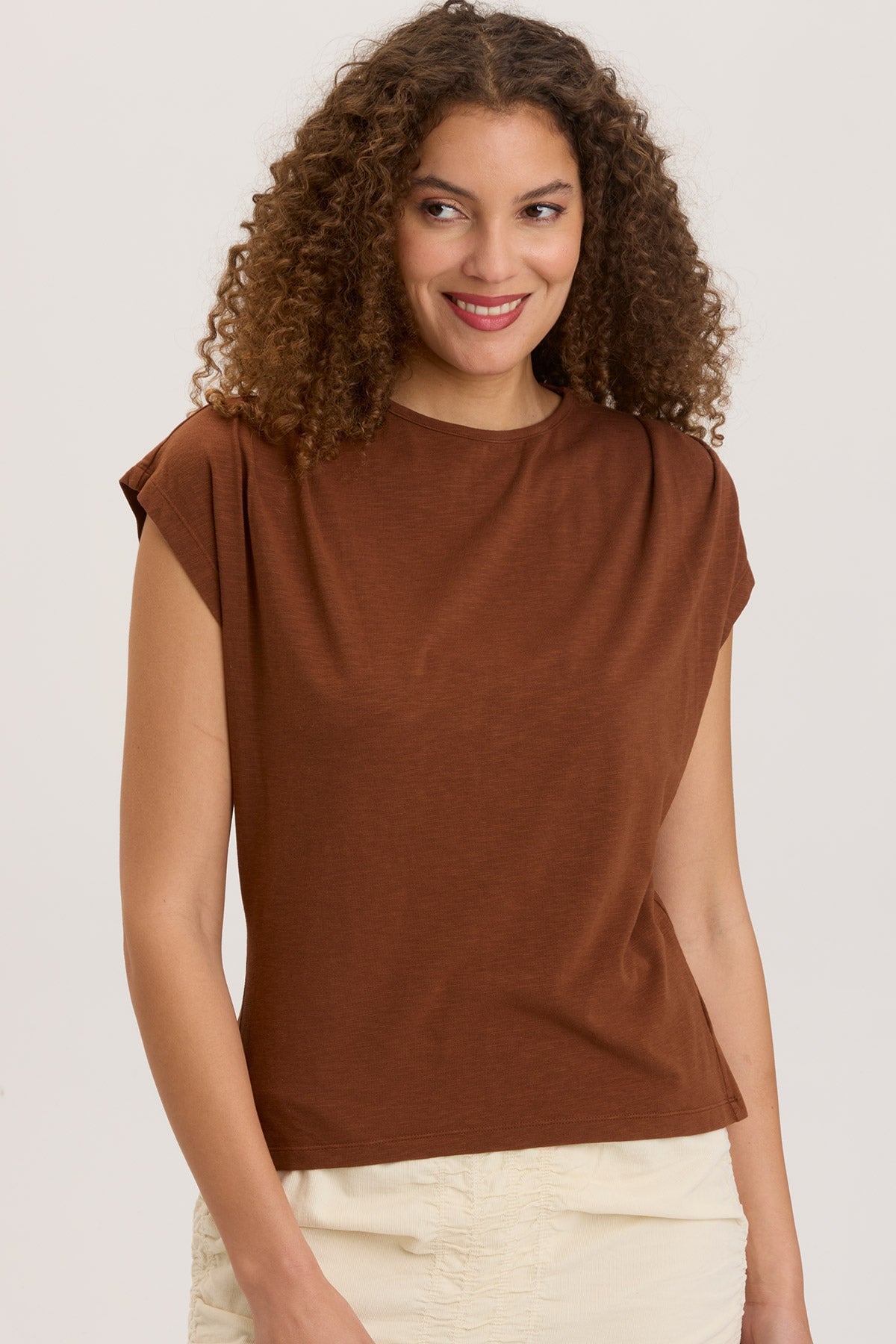 Slub Arwen Top Russet Pigment Dye Women's Casual T-Shirt - Perfect for Everyday Wear, Outings & Layering