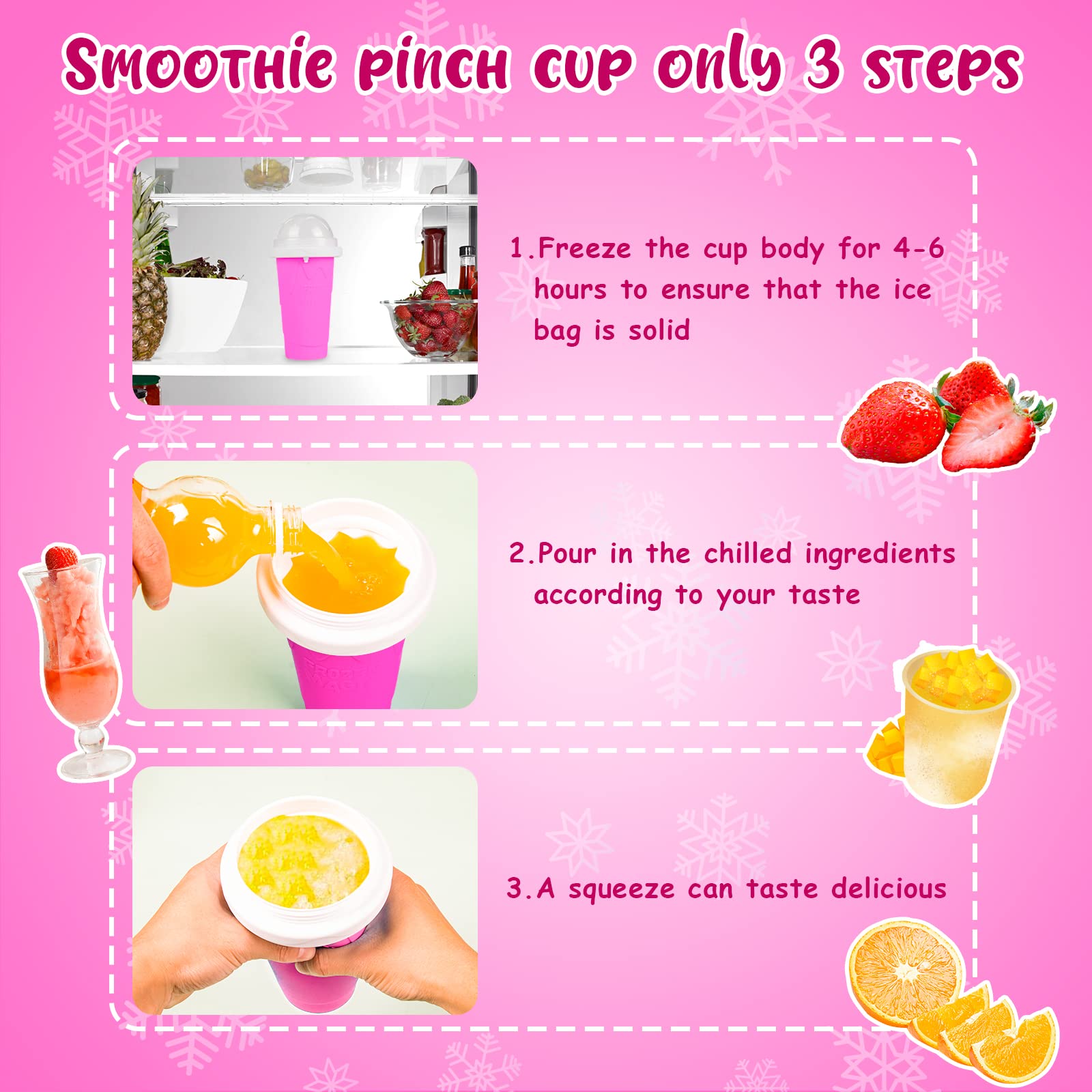 DIY Slushy Maker Cup - TikTok Viral Magic Slushie Maker, Quick Frozen Smoothie Cup with Double Layer Insulation, Portable Squeeze Ice Cup for Kids & Adults - Pink | Perfect for Summer Parties, Picnics & Outdoor Activities