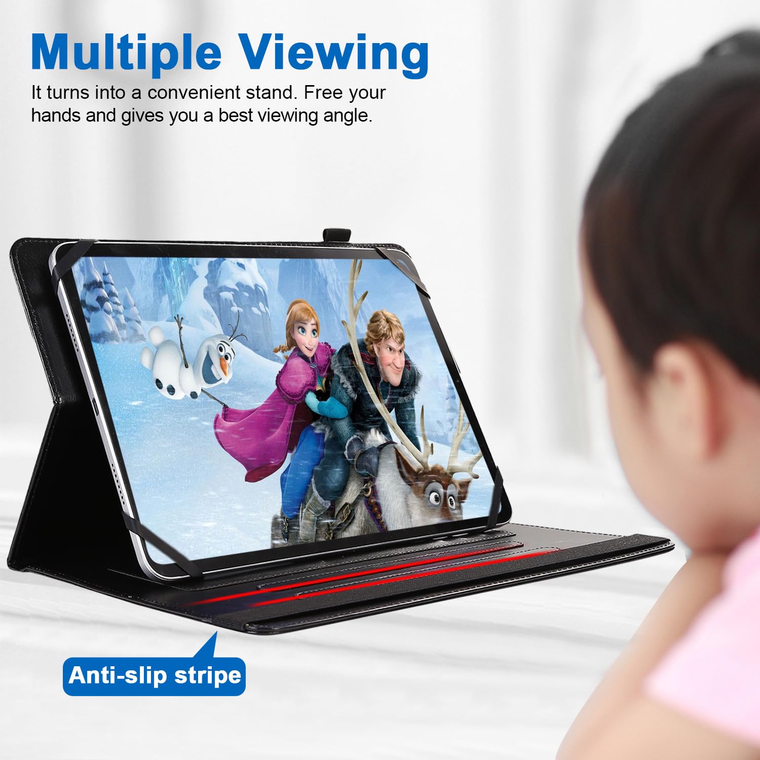 JZCreater 10.1 Inch Android Tablet Case - Universal 360 Rotating Stand Cover for 9.5-10.5 Inch Tablets - Multiple Viewing Angles - Black - Perfect for Work, Travel & Home Entertainment