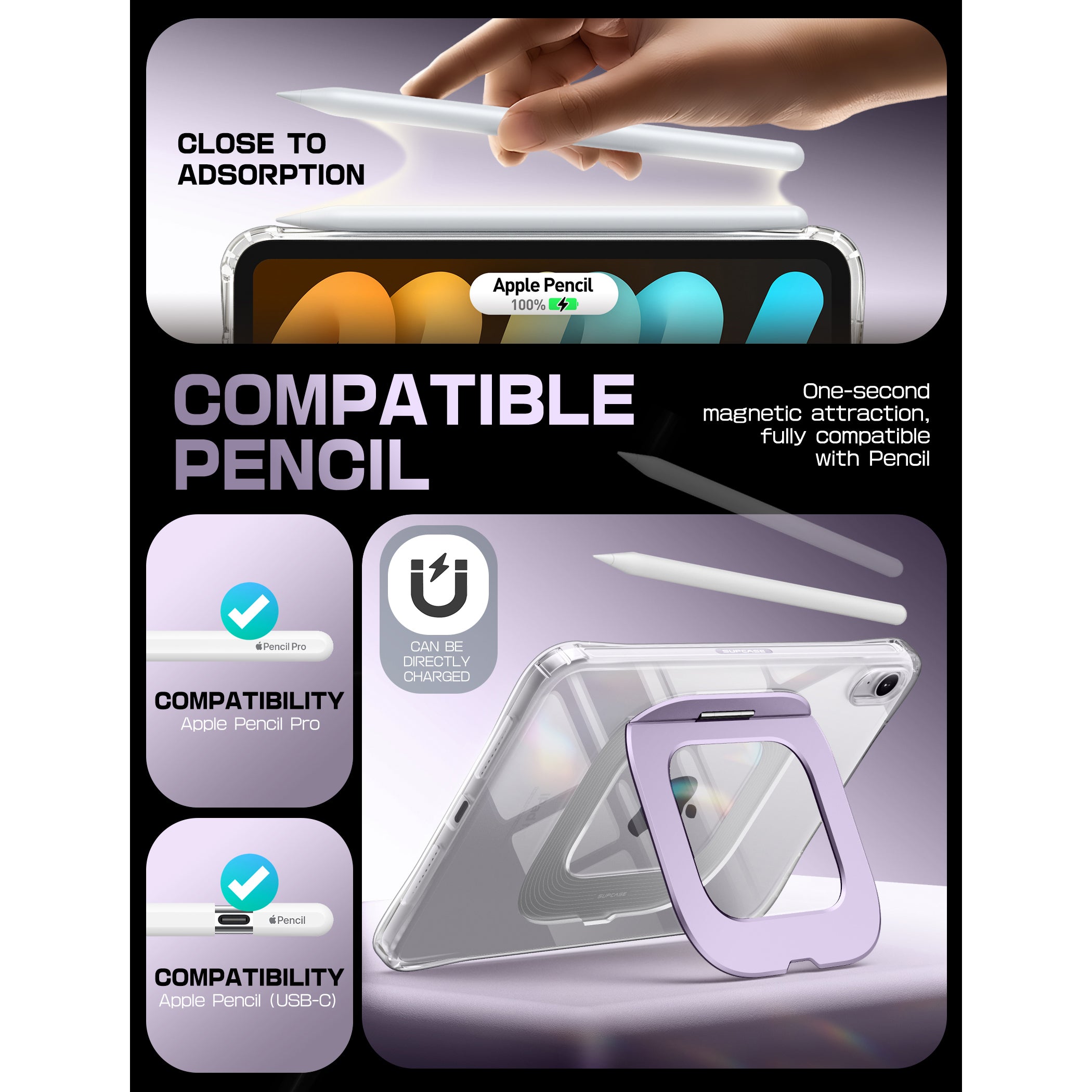 UB Prism Slim Clear iPad Case for iPad Mini 6/7 (8.3 Inch) - Lightweight Protective Cover with Shock Absorption, Anti-Scratch & Transparent Design - Perfect for Work, School & Travel (Purple)