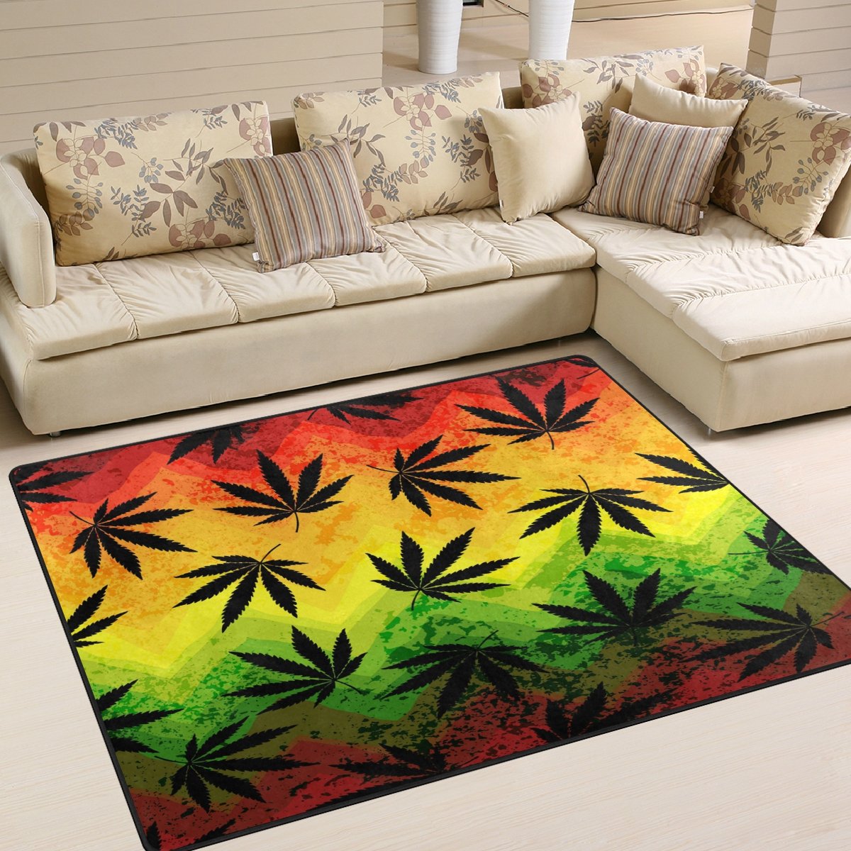 ALAZA Colorful Geometric Cannabis Leaf Area Rug - 5'3