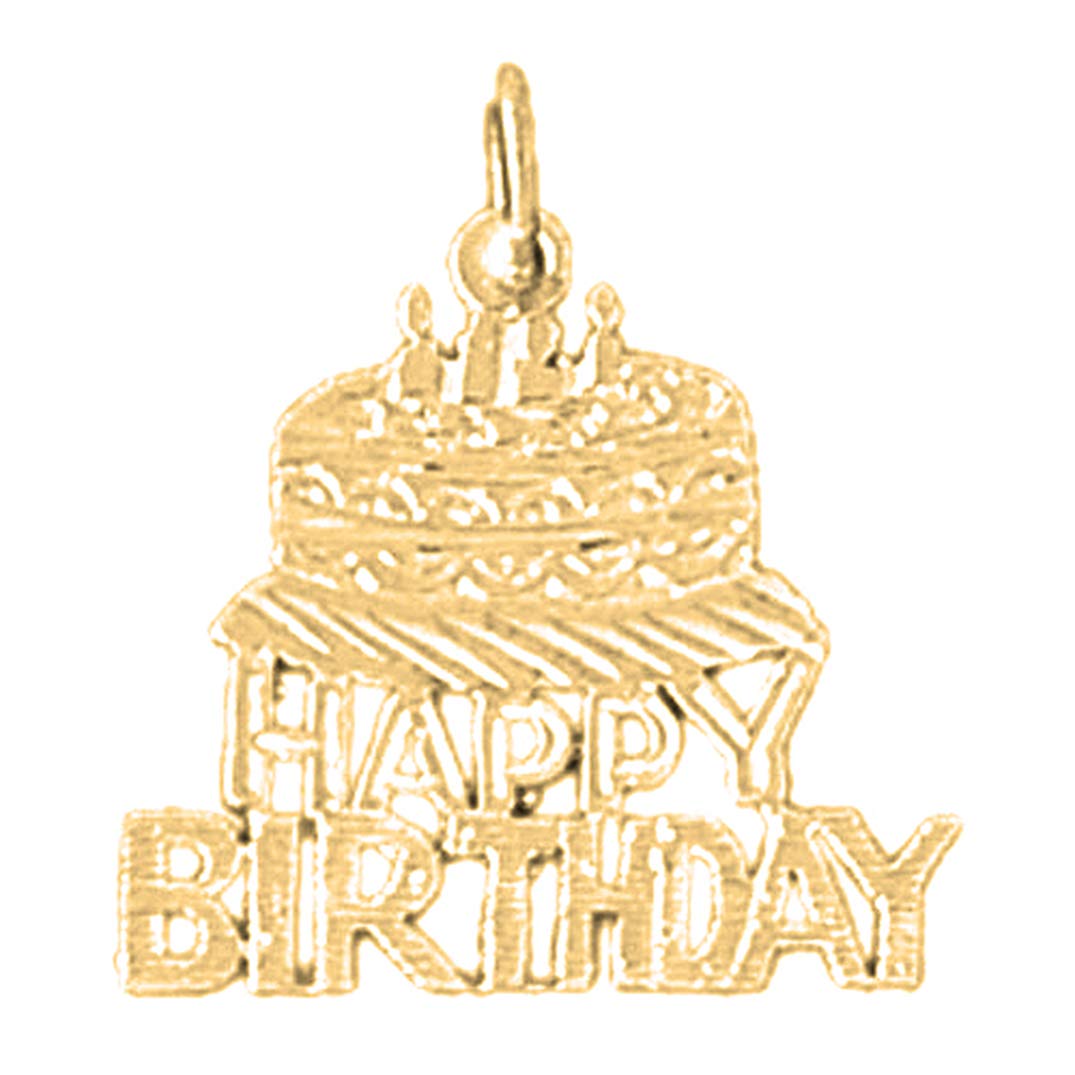 14K Yellow Gold Happy Birthday Pendant Necklace - 21mm Elegant Jewelry Gift for Women, Perfect for Birthdays, Anniversaries & Special Occasions