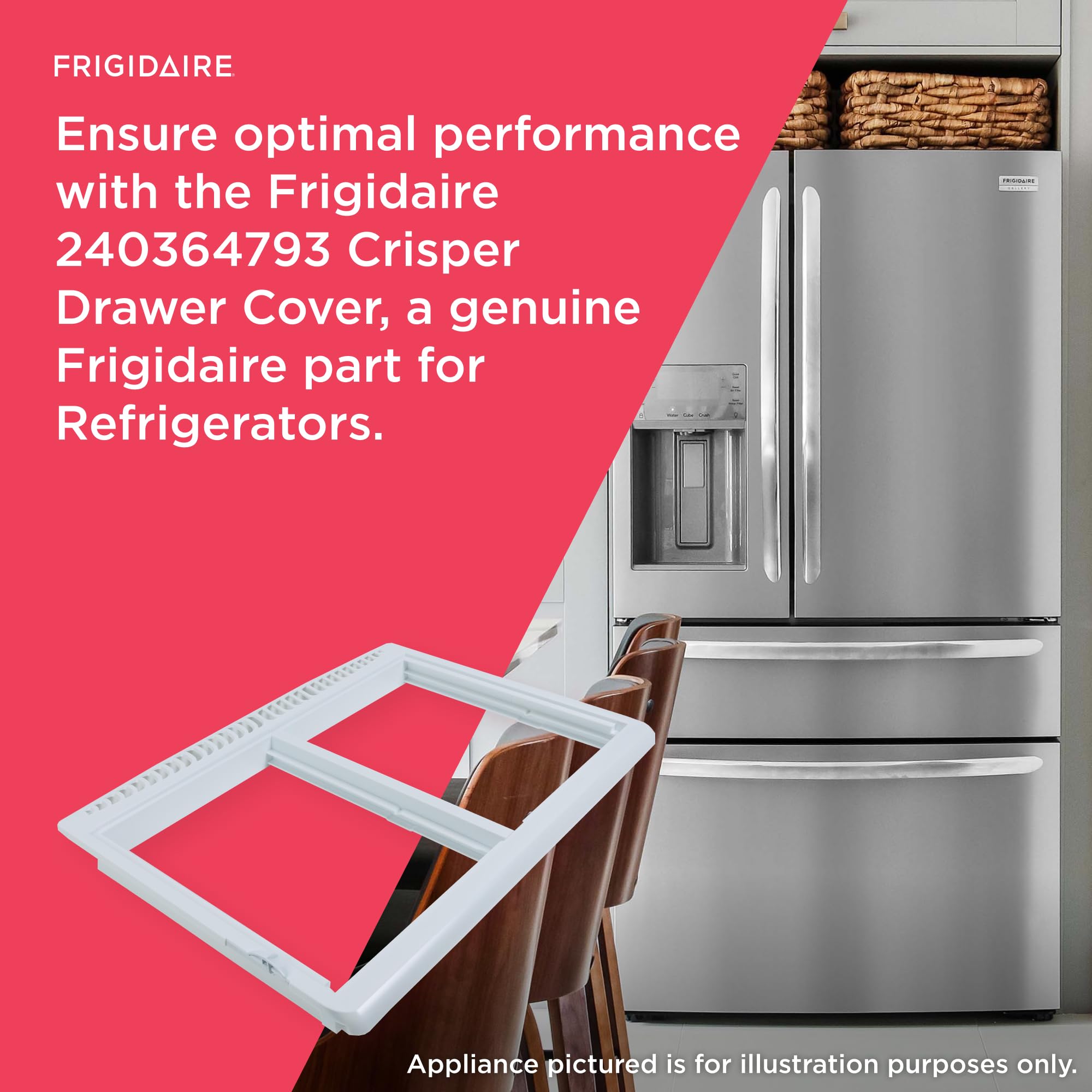Frigidaire 240364793 White Refrigerator Crisper Drawer Cover - Replacement Part for Frigidaire Fridges | Perfect for Food Freshness & Organization in Kitchen