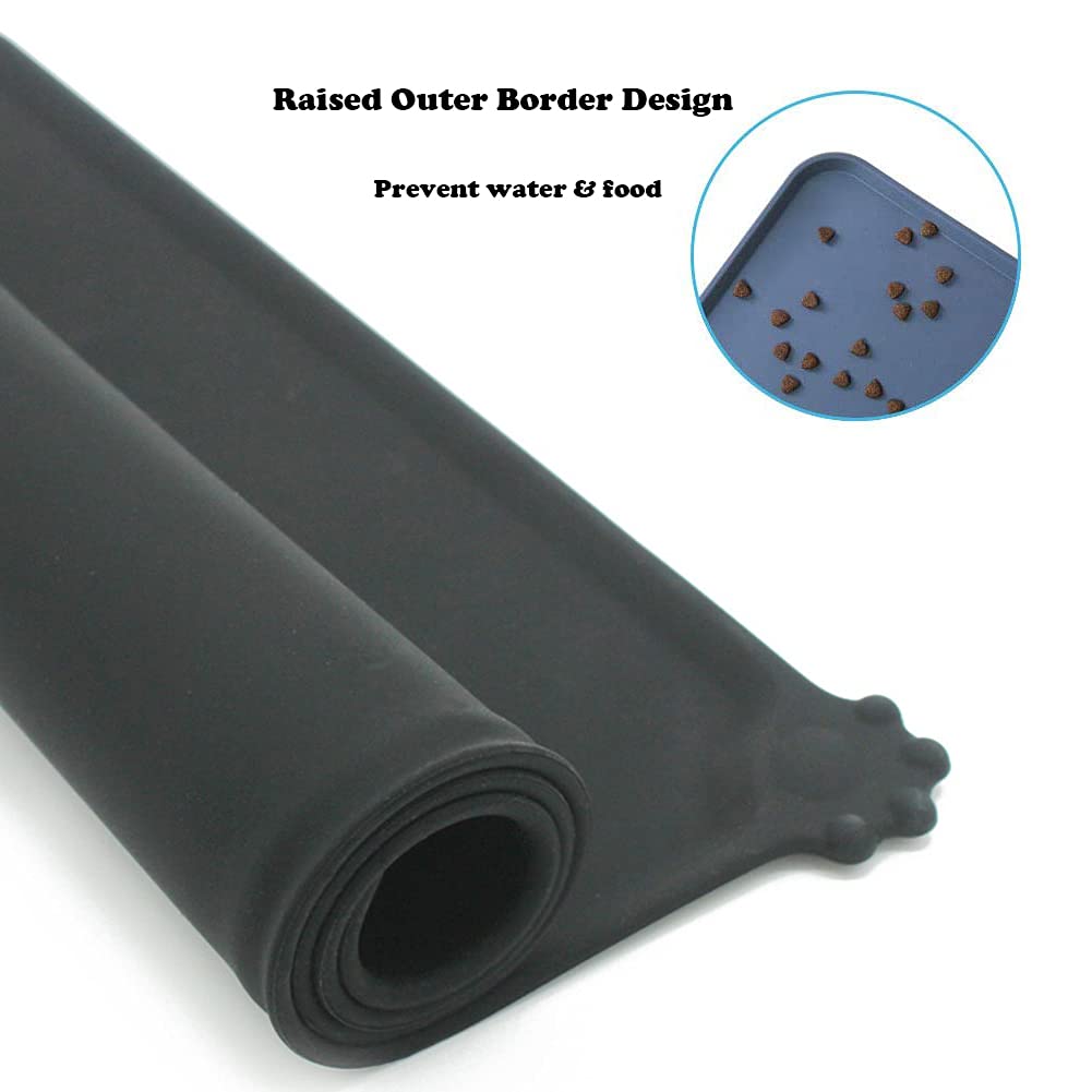 **Non-Slip Silicone Pet Feeding Mat for Dogs & Cats - Waterproof, Easy Clean Bowl Mat with Raised Edges to Prevent Spills - Perfect for Mess-Free Feeding on Floors, Kitchen, or Outdoor Use (Black)**