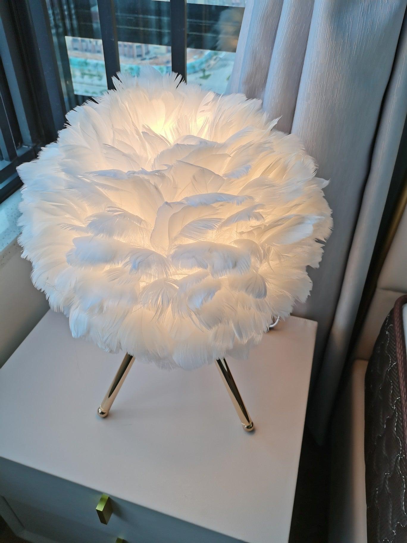 Elegant Goose Feather Table Lamp - Soft Warm White Light for Bedroom, Living Room & Office Decor - Perfect for Relaxation & Cozy Ambience