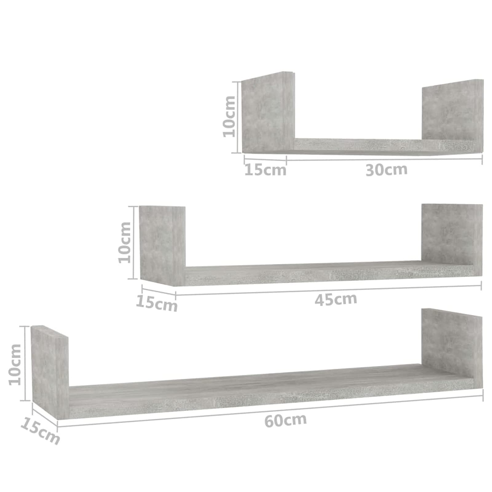 Tidyard 3-Piece Floating Shelves Set - Chipboard Wall Mounted Display Shelves for Collectibles, Photos & Decor - Concrete Gray - Perfect for Living Room, Bedroom, Home & Office Organization & Storage