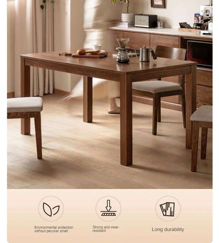Solid Oak Wood Nordic Style Dining Table - Modern Farmhouse Kitchen Furniture for Dining Room & Small Space