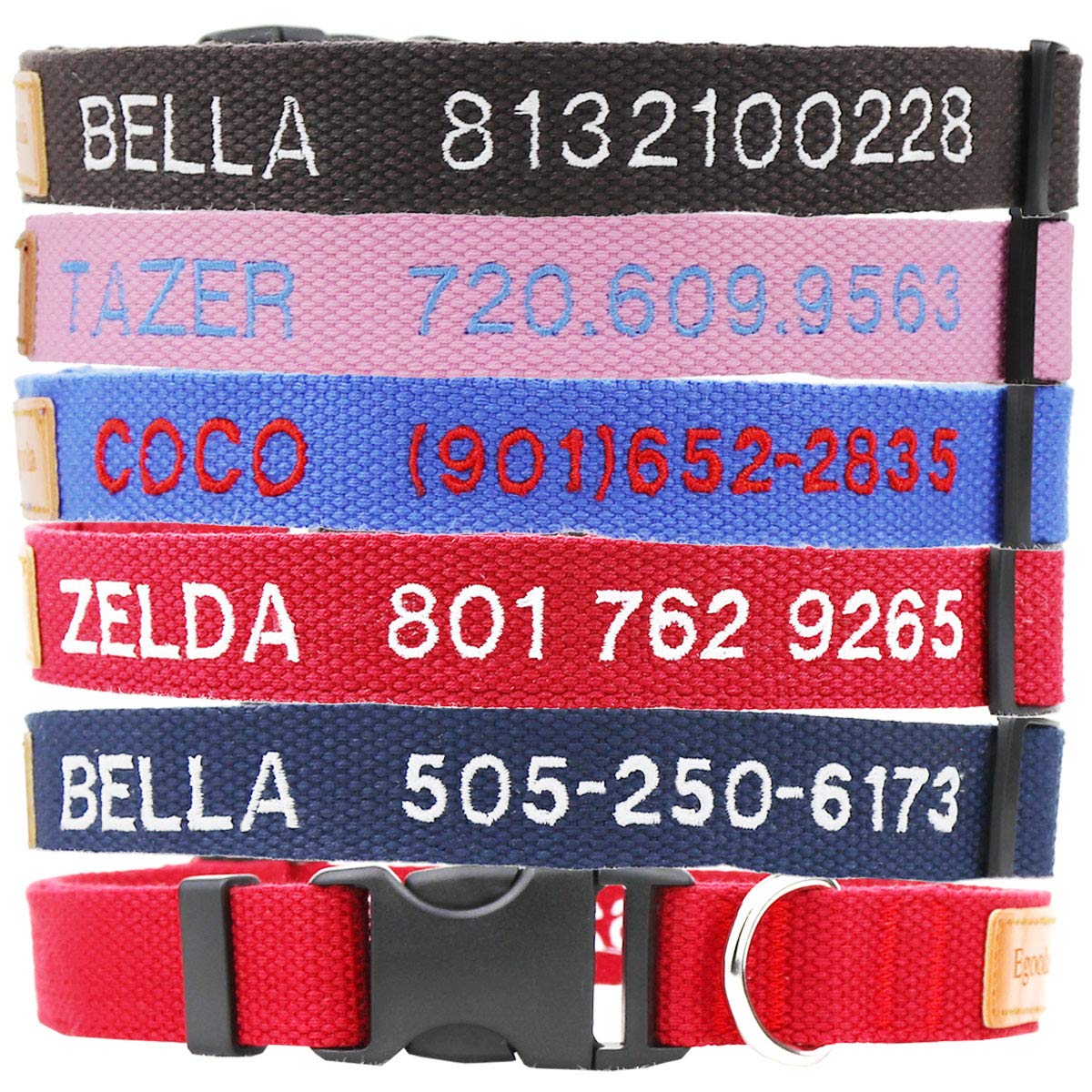 Egoola Personalized Dog Collar - Custom Embroidered Pet Collar with Name & Phone Number - Adjustable Sizes S/M/L for Puppies & Adult Dogs - Perfect for Walks, Training & Gifts