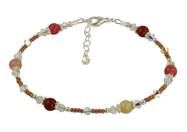 Jade Sunset Gemstone Crystal Beaded Anklet - Elegant Handmade Adjustable Ankle Bracelet for Women | Perfect for Beach, Boho Fashion & Summer Outfits