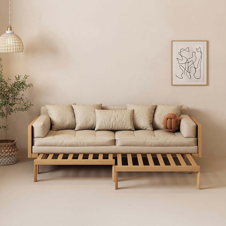 Leather & Wooden Upholstered Convertible Sofa Bed - Full Size Sleeper Sofa with Smoky Finish | Perfect for Small Apartments, Guest Rooms & Home Offices