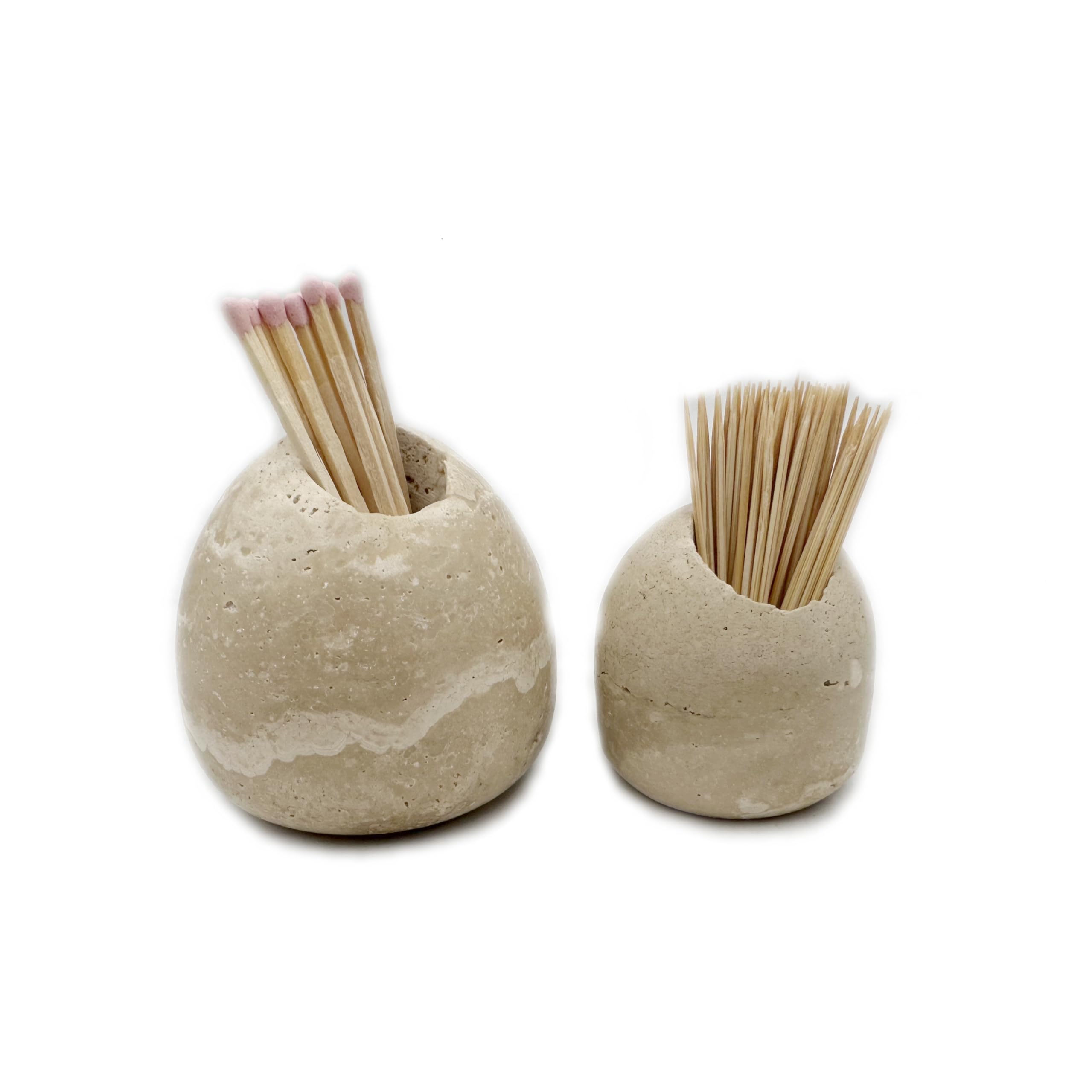 100% Natural Travertine Toothpick & Match Holder - Elegant Beige Stone Match Jar for Candles, Bathroom Decor (2.1x2.1x2.2 inches) - Perfect for Home, Kitchen, Restaurant & Gift Giving - Toothpicks Not Included