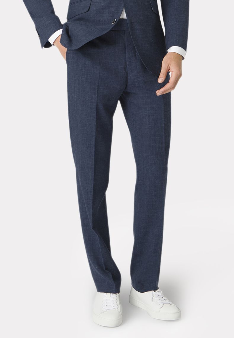 BROOK TAVERNER Men's Constable Linen Mix Dress Pants - Navy Blue Slim Fit Formal Trousers for Office, Business & Wedding Occasions