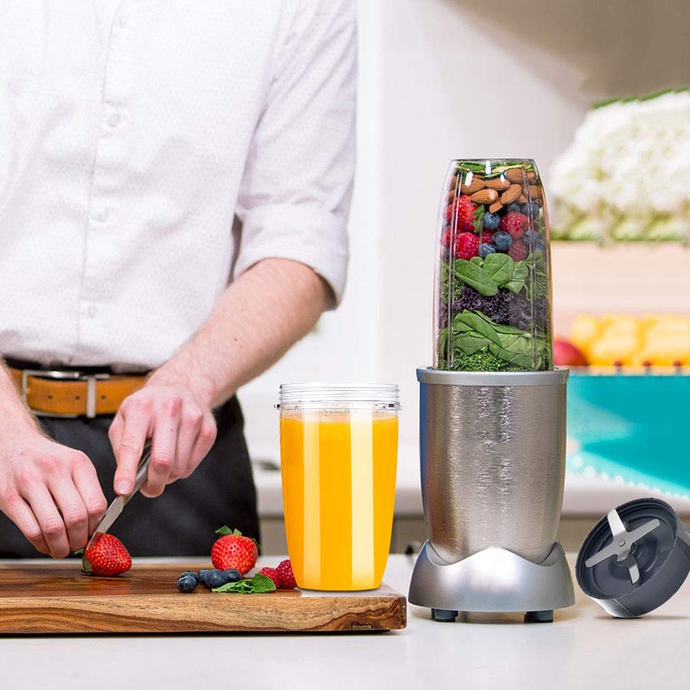 NutriBullet Replacement Parts - 32OZ Cups (2Pcs), Rubber Gaskets (2Pcs) & Extractor Blade - Compatible with NutriBullet 600W/900W Blenders - Perfect for Smoothies, Juicing & Food Prep (6 PCS Set)