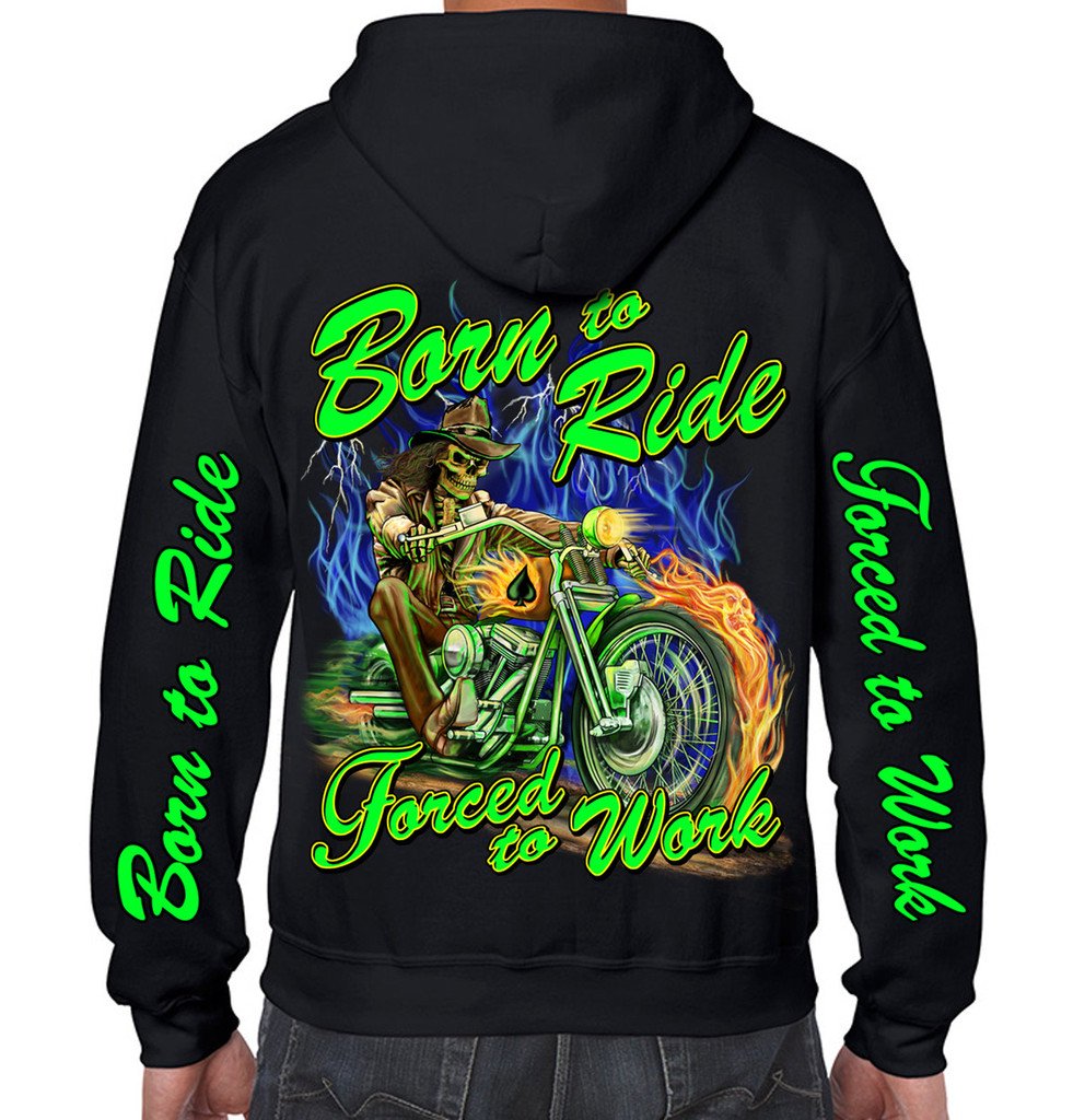Born to Ride Forced to Work Rider Zip-Up Hoodie - Motorcycle Biker Jacket for Men & Women - Perfect for Riding, Commuting, and Casual Wear