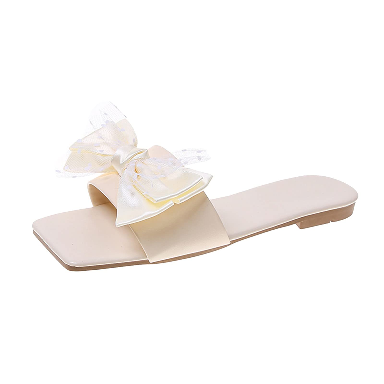 Women's Lace Bow Flat Slippers - Lightweight Casual Summer Sandals for Beach, Home & Lounge | Comfortable Ladies House Shoes