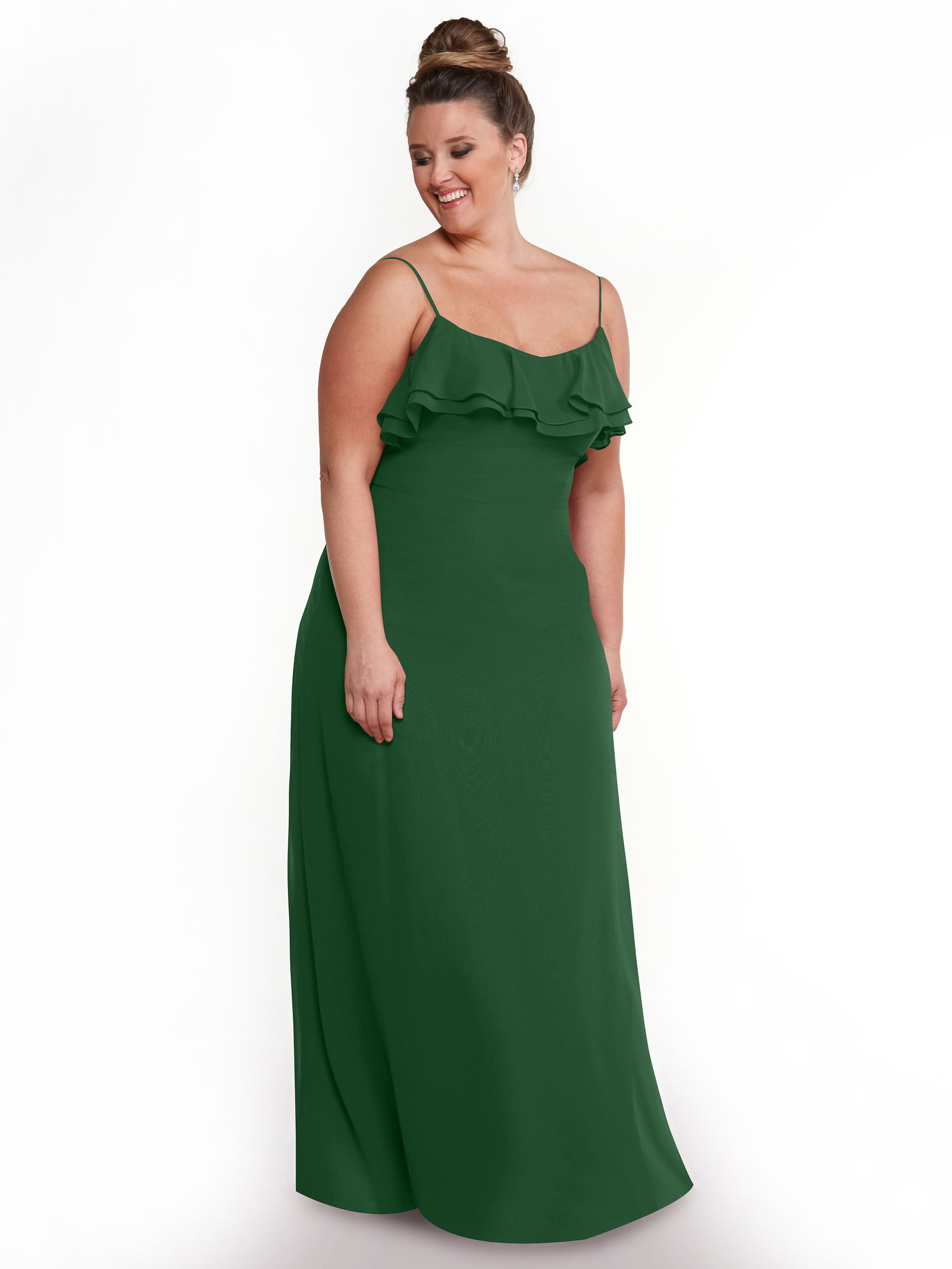 Elegant 80146 Chiffon Bridesmaid Dress with Ruffled Neckline - Perfect for Weddings, Formal Events & Special Occasions